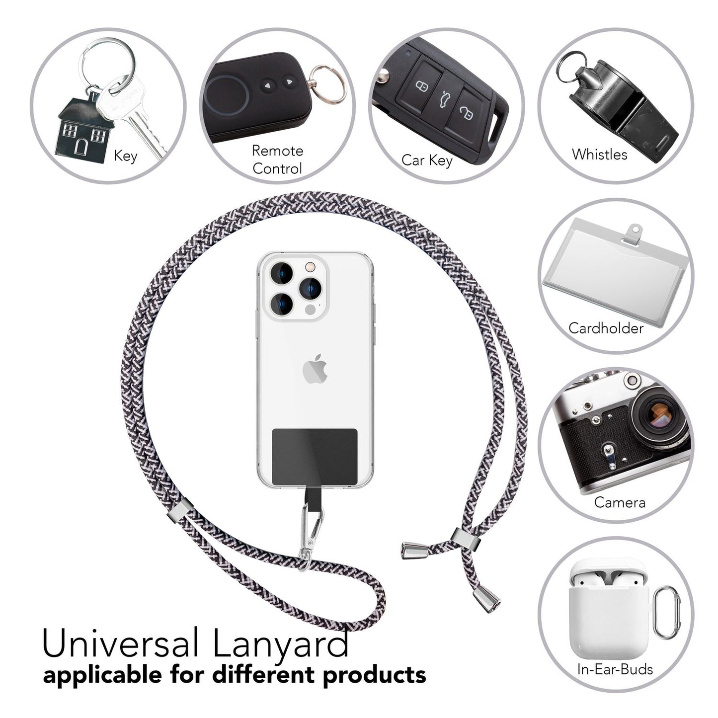 Lanț universal pentru telefon, pentru purtare în jurul gâtului, cu pernă și carabină pentru husa de smartphone