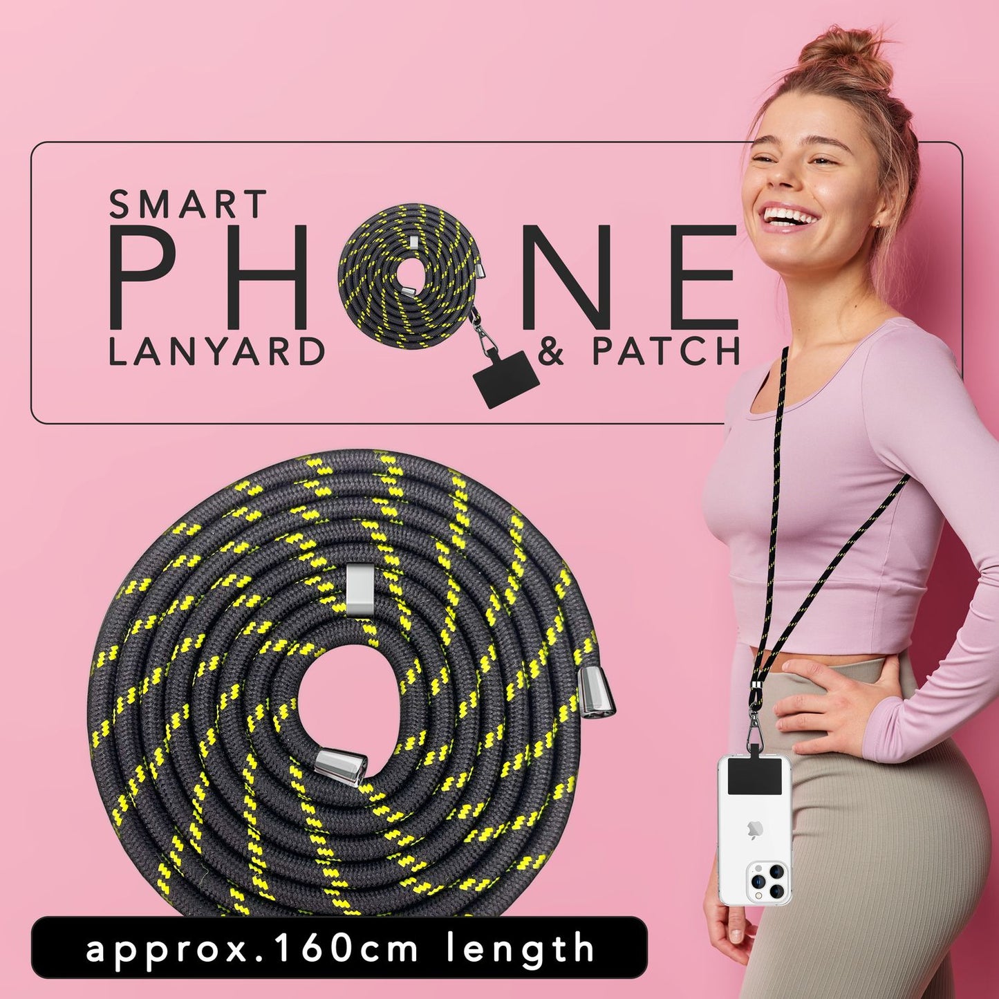 Lanț universal pentru telefon, pentru purtare în jurul gâtului, cu pernă și carabină pentru husa de smartphone