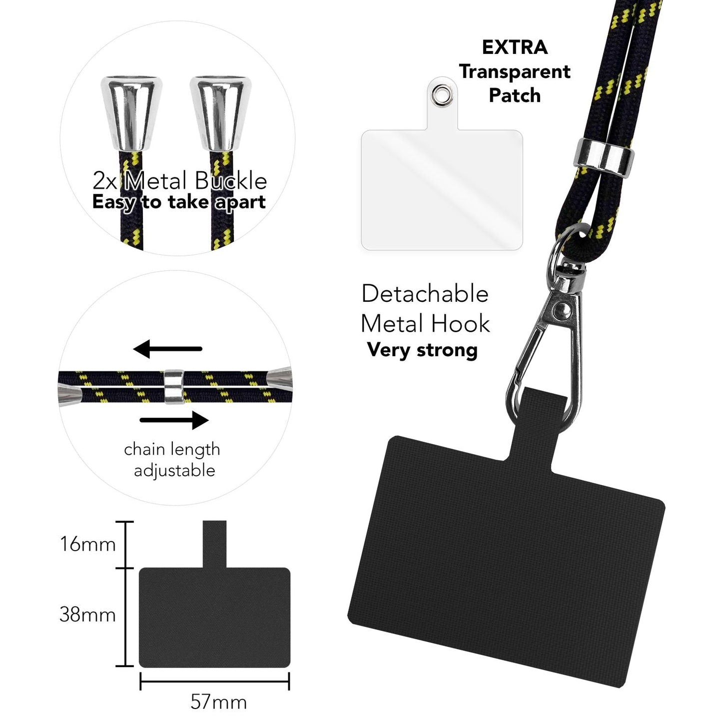 Lanț universal pentru telefon, pentru purtare în jurul gâtului, cu pernă și carabină pentru husa de smartphone