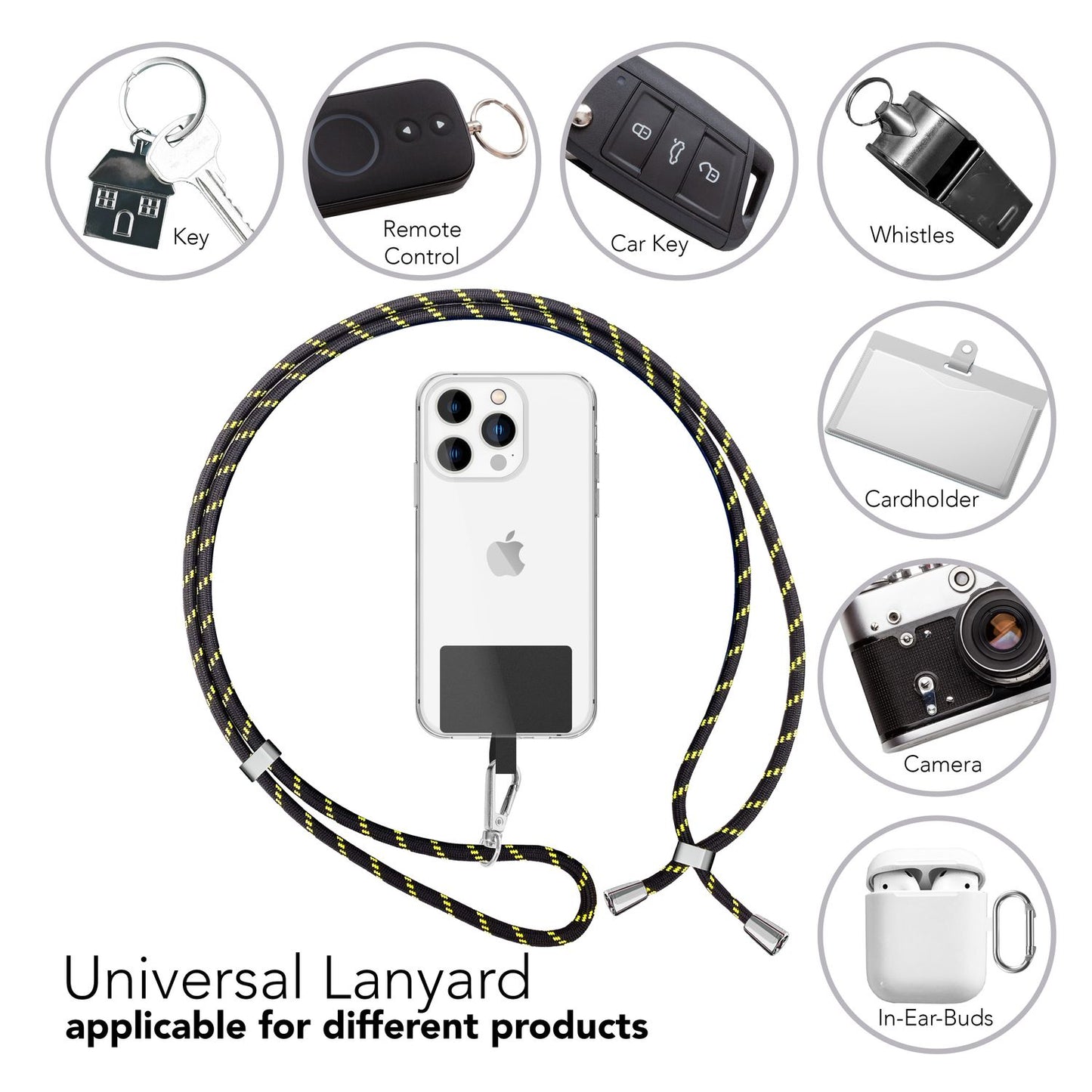 Lanț universal pentru telefon, pentru purtare în jurul gâtului, cu pernă și carabină pentru husa de smartphone