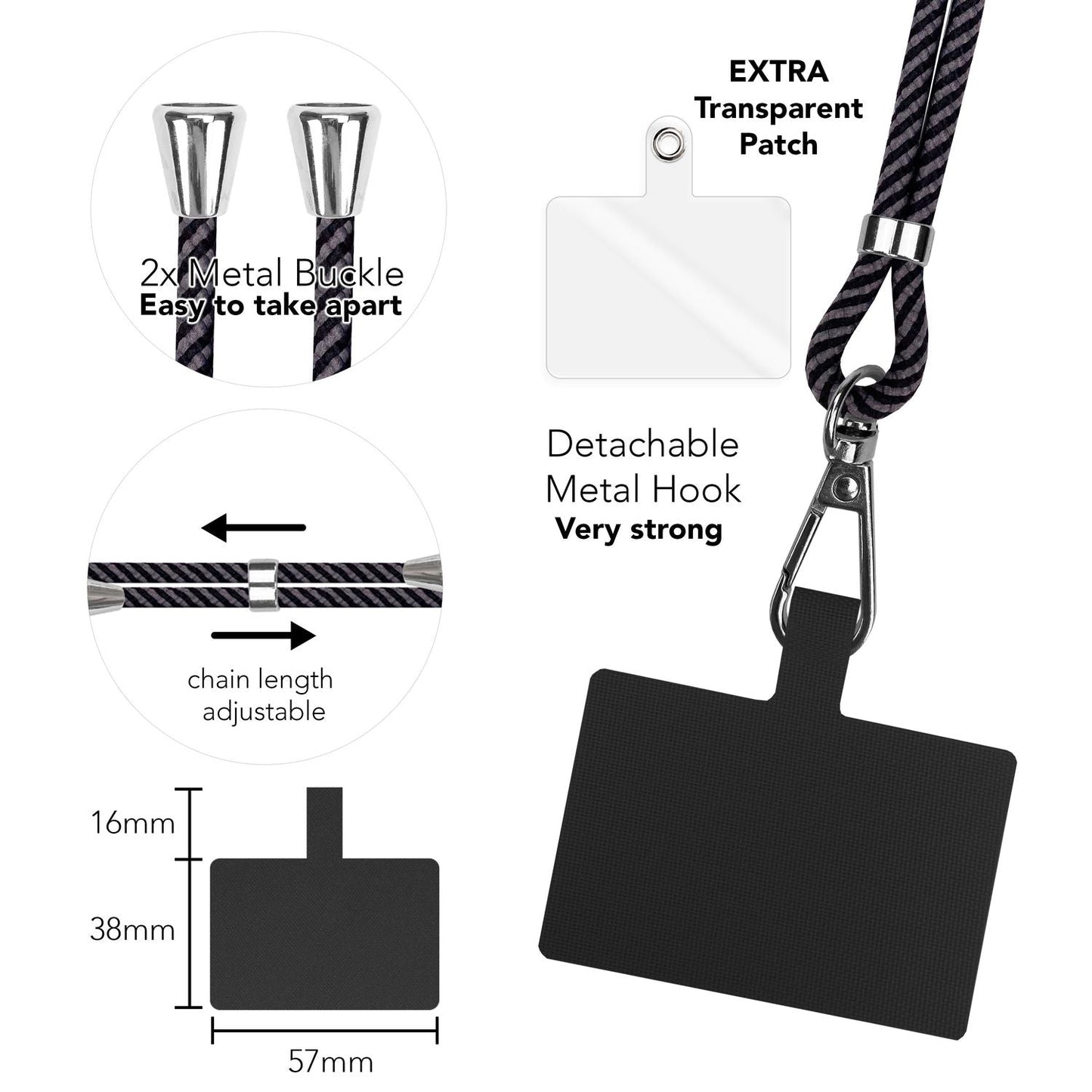 Lanț universal pentru telefon, pentru purtare în jurul gâtului, cu pernă și carabină pentru husa de smartphone