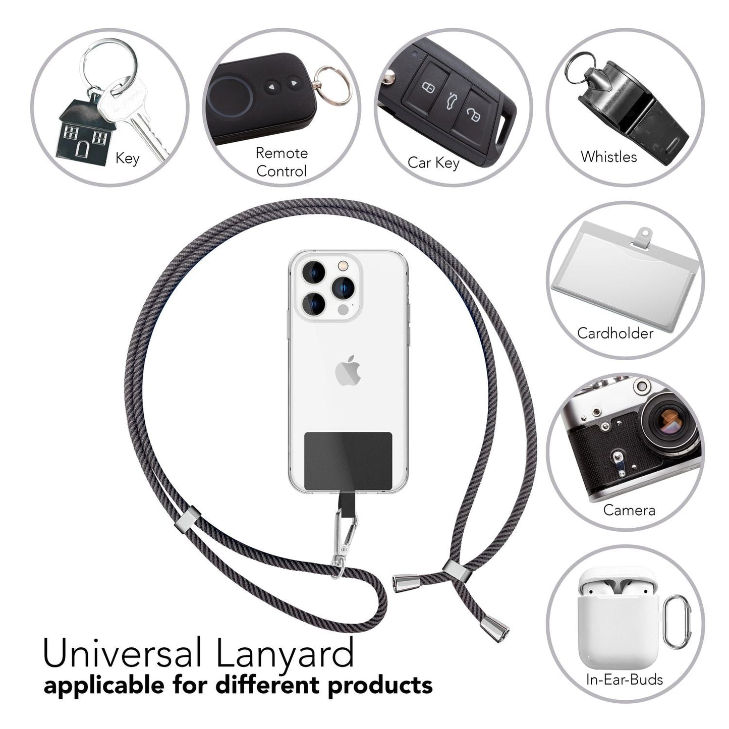 Lanț universal pentru telefon, pentru purtare în jurul gâtului, cu pernă și carabină pentru husa de smartphone