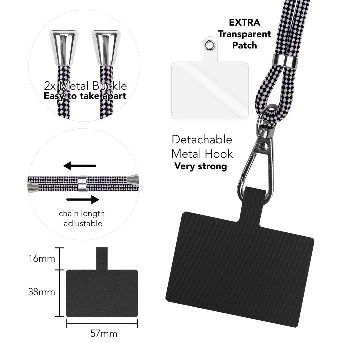 Lanț universal pentru telefon, pentru purtare în jurul gâtului, cu pernă și carabină pentru husa de smartphone