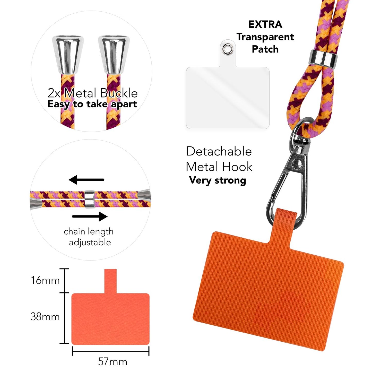 Lanț universal pentru telefon, pentru purtare în jurul gâtului, cu pernă și carabină pentru husa de smartphone