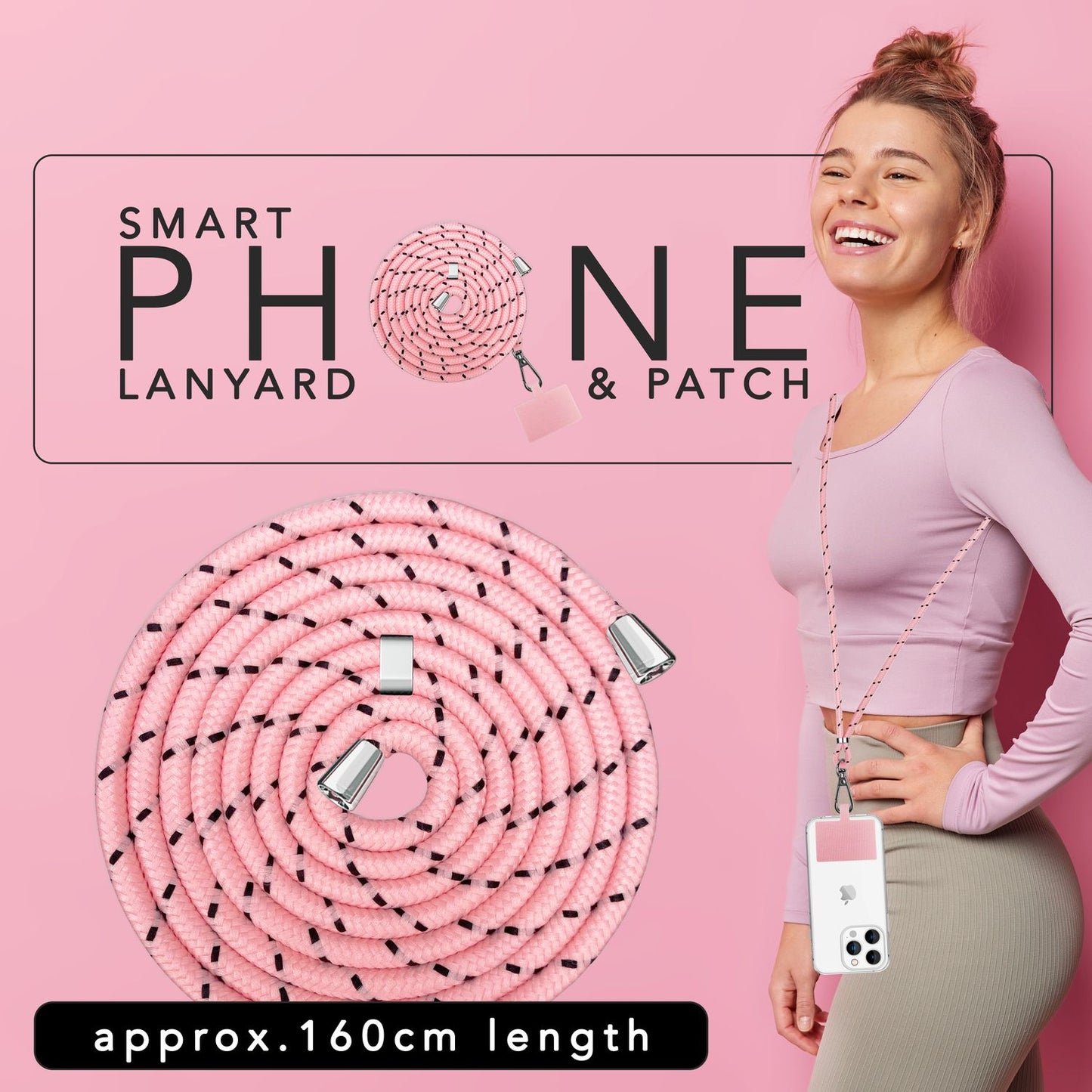 Lanț universal pentru telefon, pentru purtare în jurul gâtului, cu pernă și carabină pentru husa de smartphone