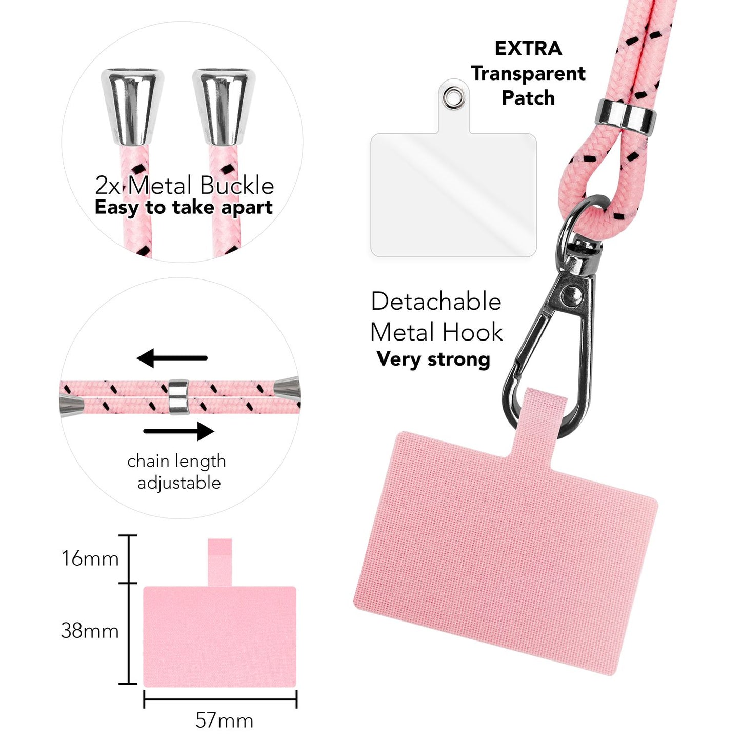 Lanț universal pentru telefon, pentru purtare în jurul gâtului, cu pernă și carabină pentru husa de smartphone