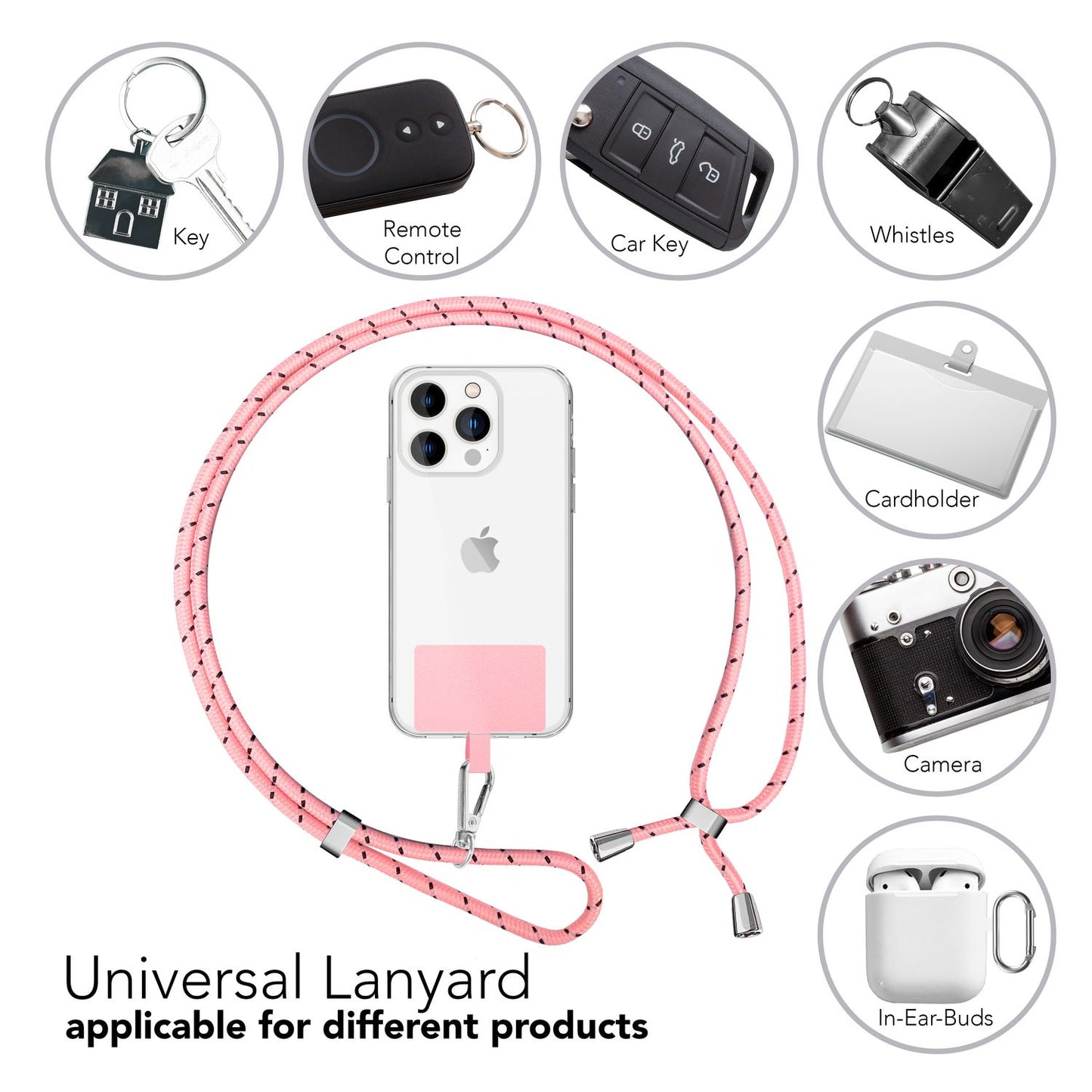 Lanț universal pentru telefon, pentru purtare în jurul gâtului, cu pernă și carabină pentru husa de smartphone