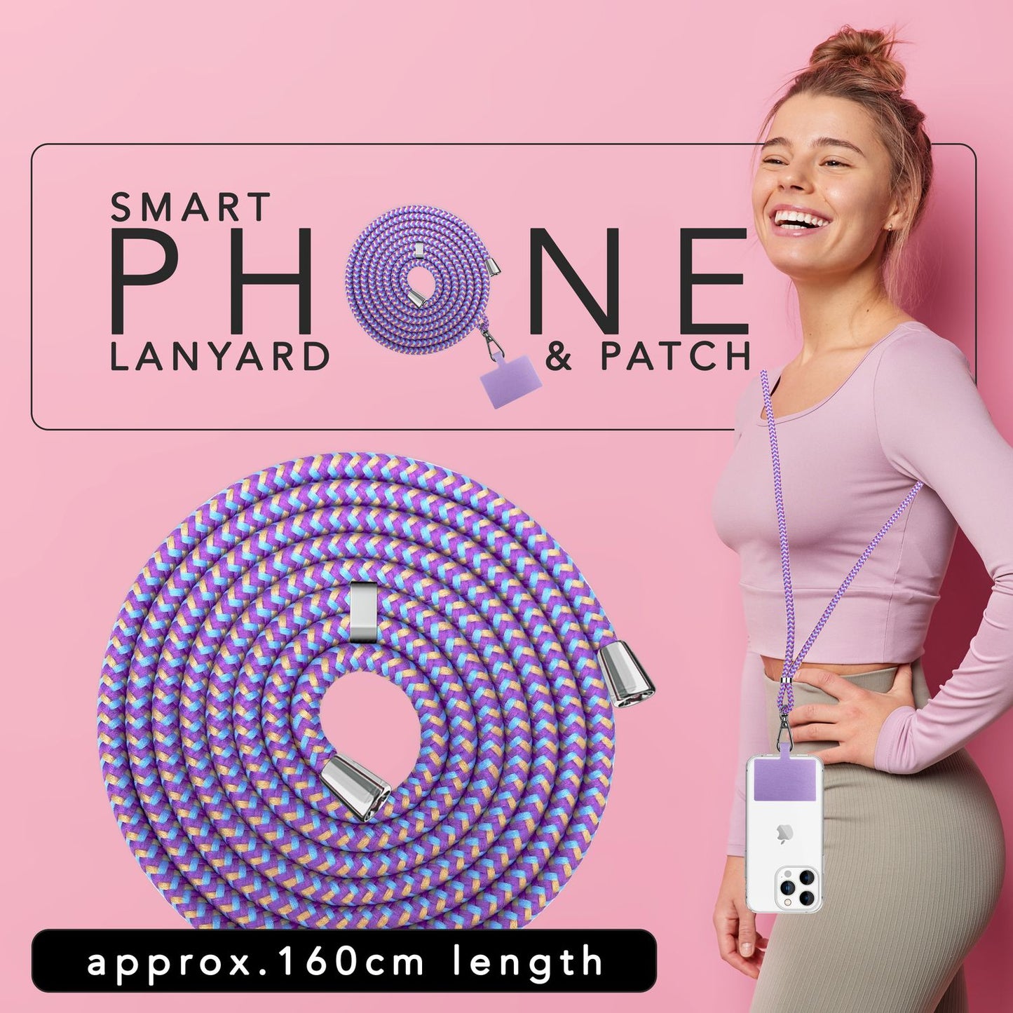 Lanț universal pentru telefon, pentru purtare în jurul gâtului, cu pernă și carabină pentru husa de smartphone