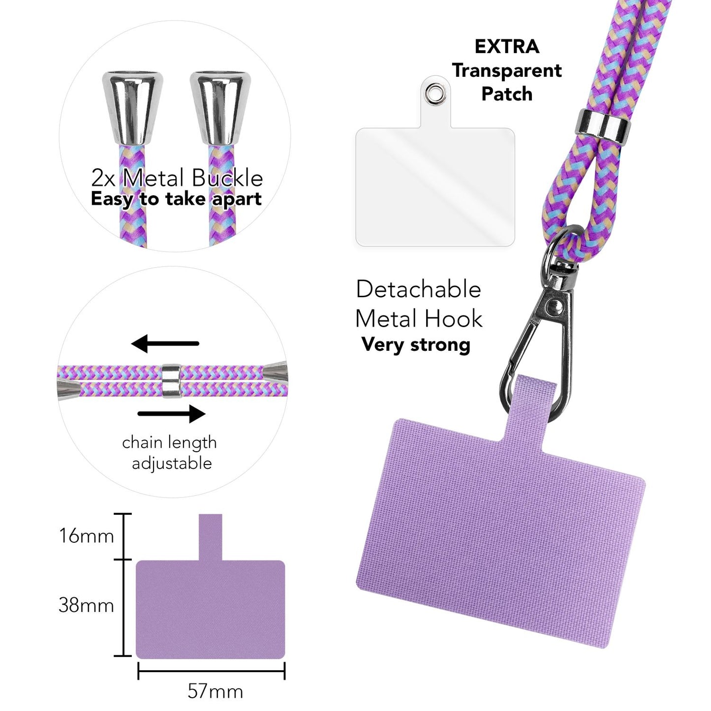 Lanț universal pentru telefon, pentru purtare în jurul gâtului, cu pernă și carabină pentru husa de smartphone
