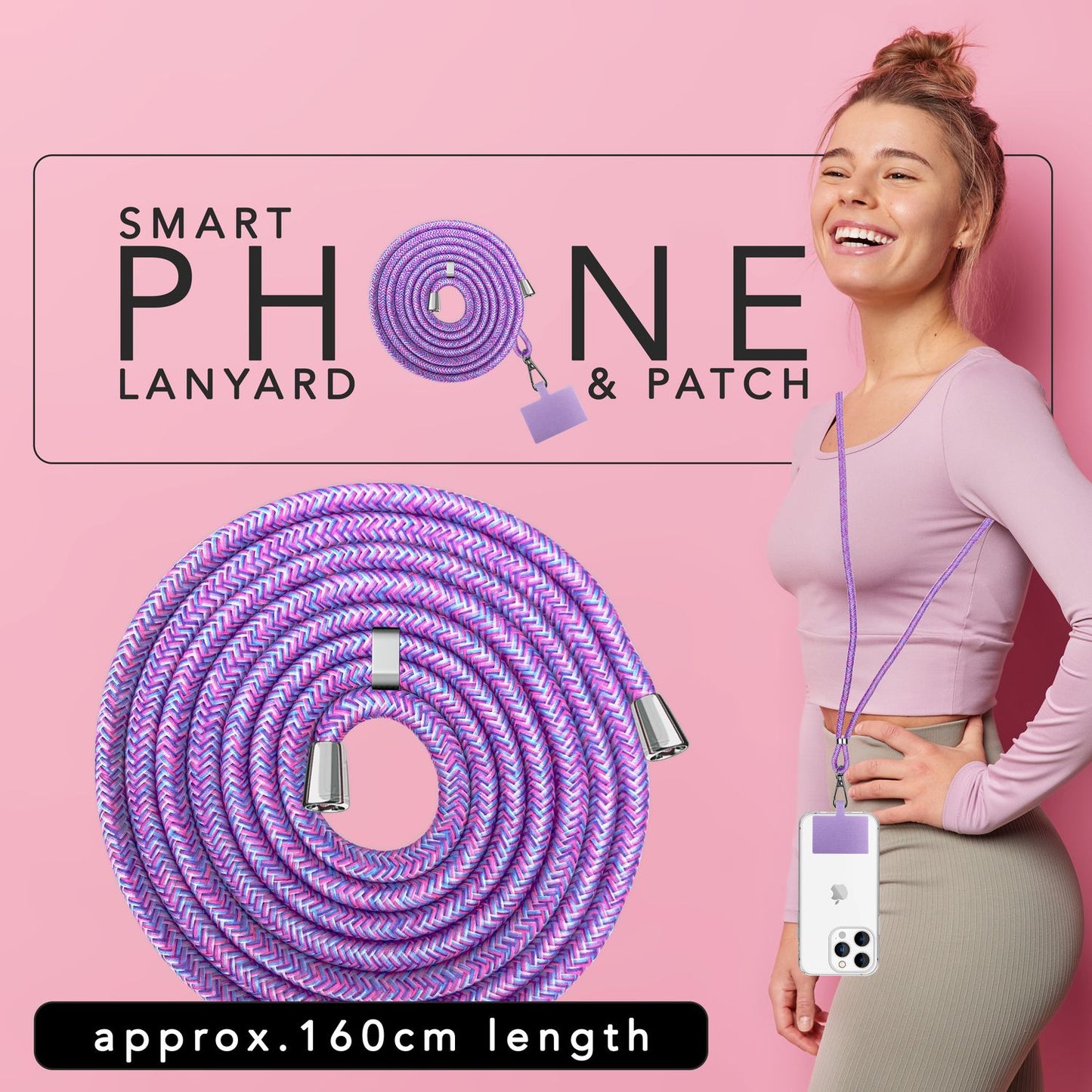 Lanț universal pentru telefon, pentru purtare în jurul gâtului, cu pernă și carabină pentru husa de smartphone