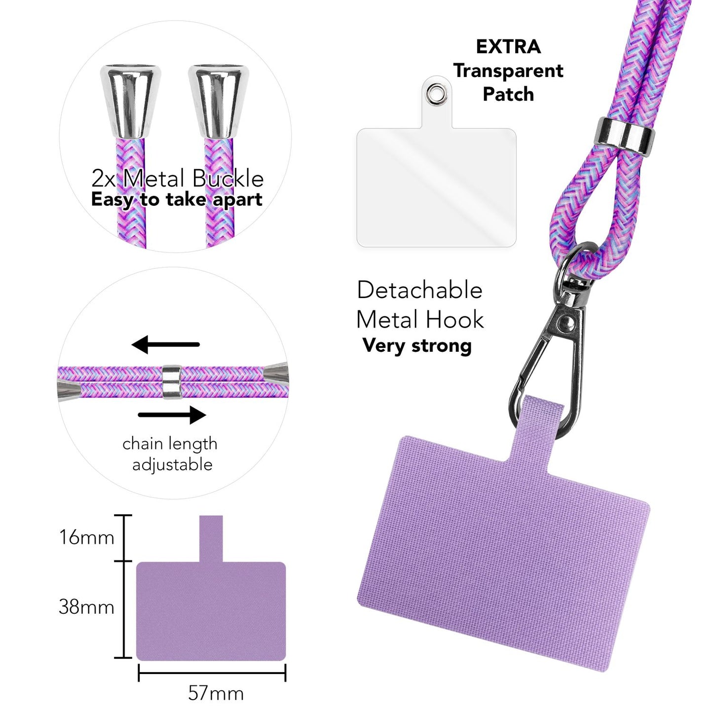 Lanț universal pentru telefon, pentru purtare în jurul gâtului, cu pernă și carabină pentru husa de smartphone