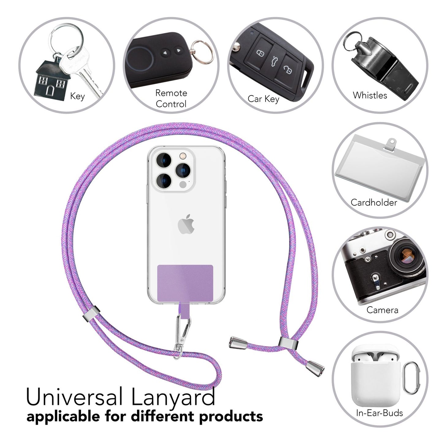 Lanț universal pentru telefon, pentru purtare în jurul gâtului, cu pernă și carabină pentru husa de smartphone