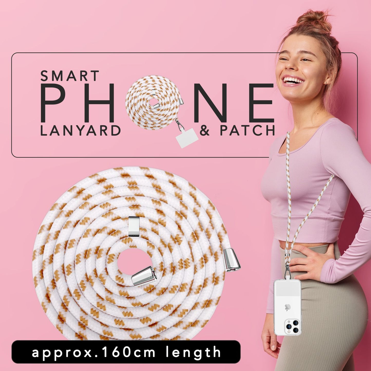 Lanț universal pentru telefon, pentru purtare în jurul gâtului, cu pernă și carabină pentru husa de smartphone