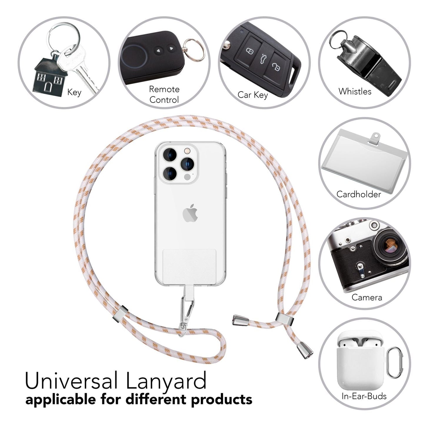 Lanț universal pentru telefon, pentru purtare în jurul gâtului, cu pernă și carabină pentru husa de smartphone