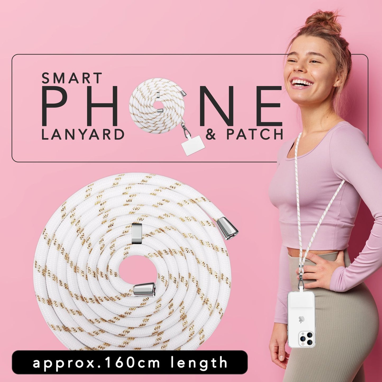 Lanț universal pentru telefon, pentru purtare în jurul gâtului, cu pernă și carabină pentru husa de smartphone