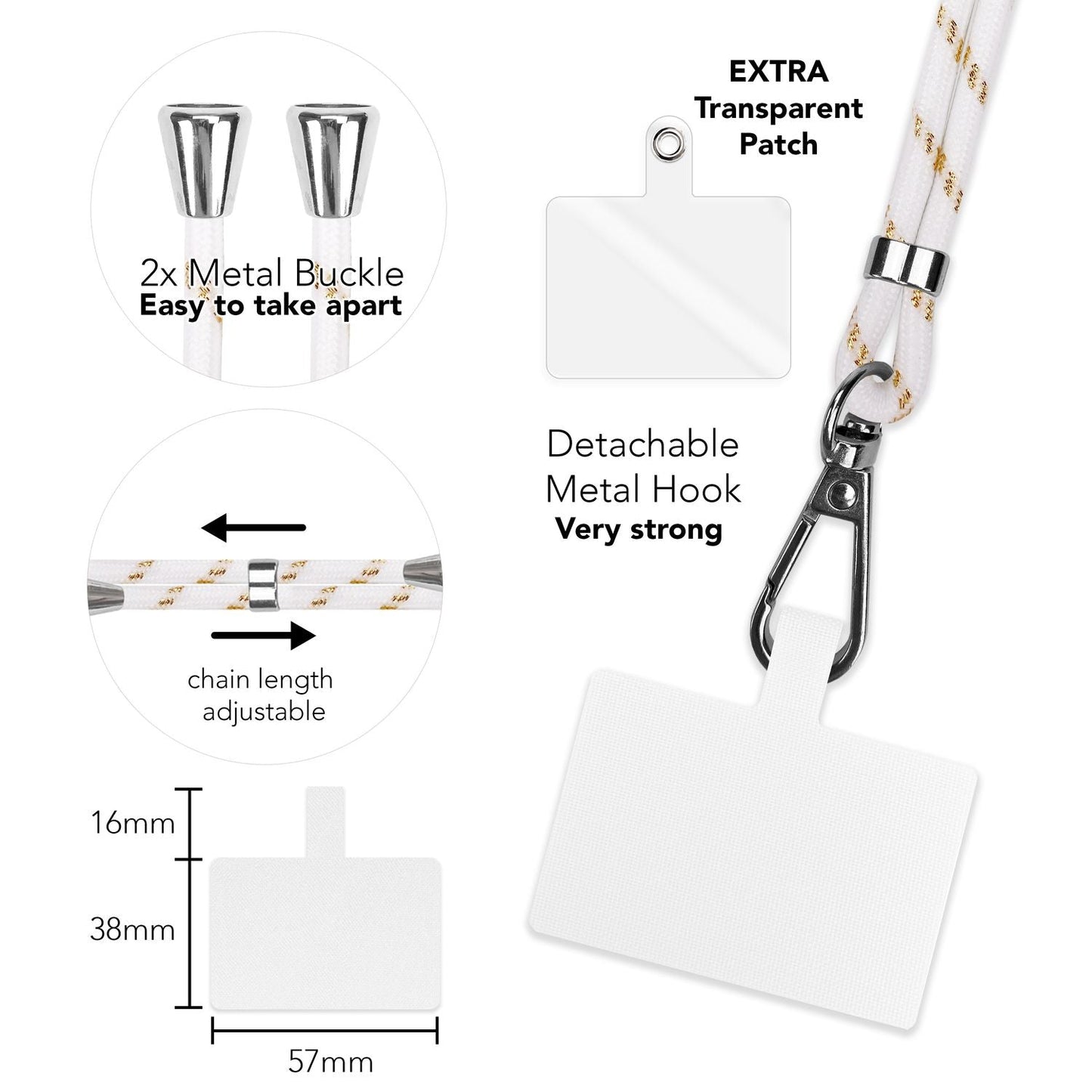 Lanț universal pentru telefon, pentru purtare în jurul gâtului, cu pernă și carabină pentru husa de smartphone