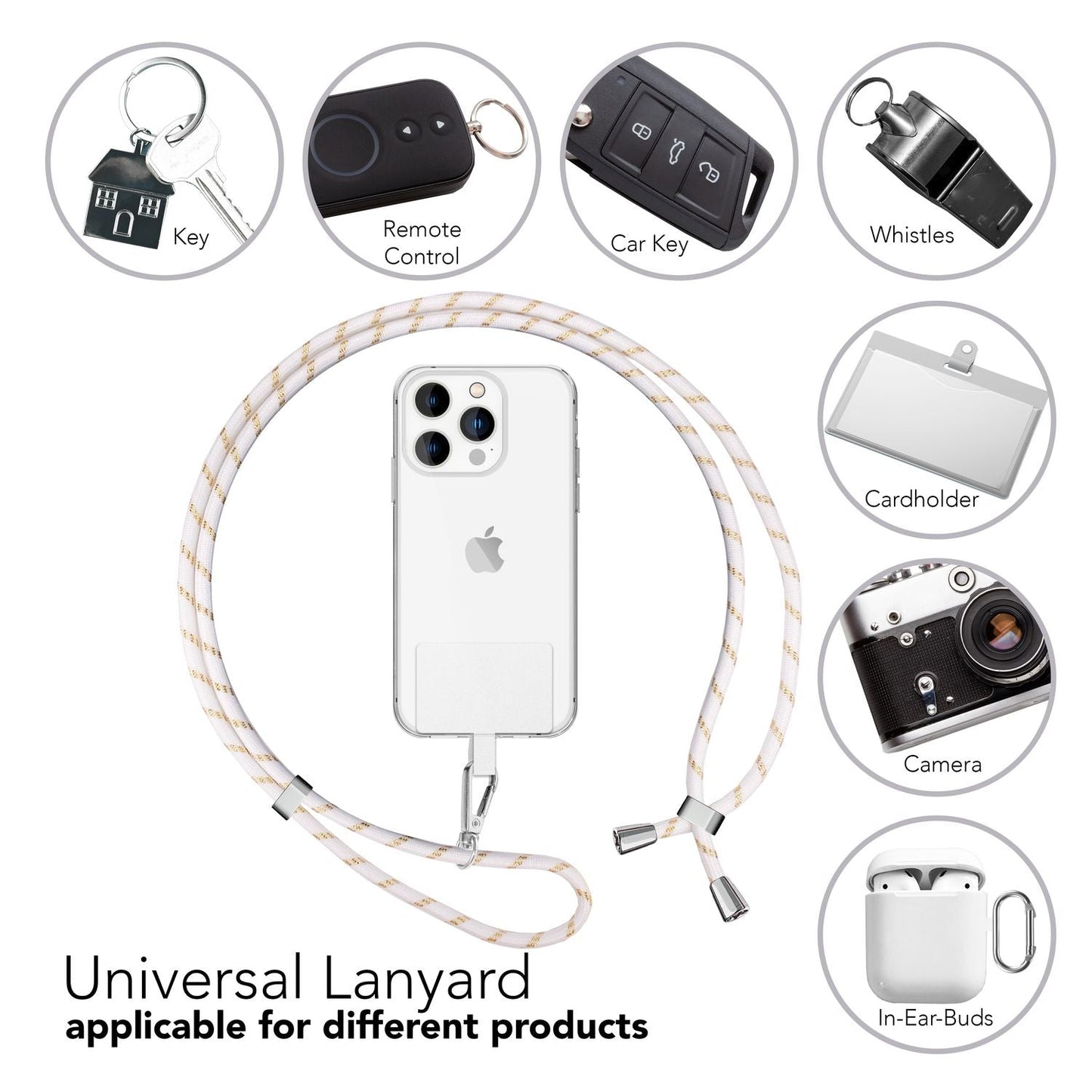 Lanț universal pentru telefon, pentru purtare în jurul gâtului, cu pernă și carabină pentru husa de smartphone