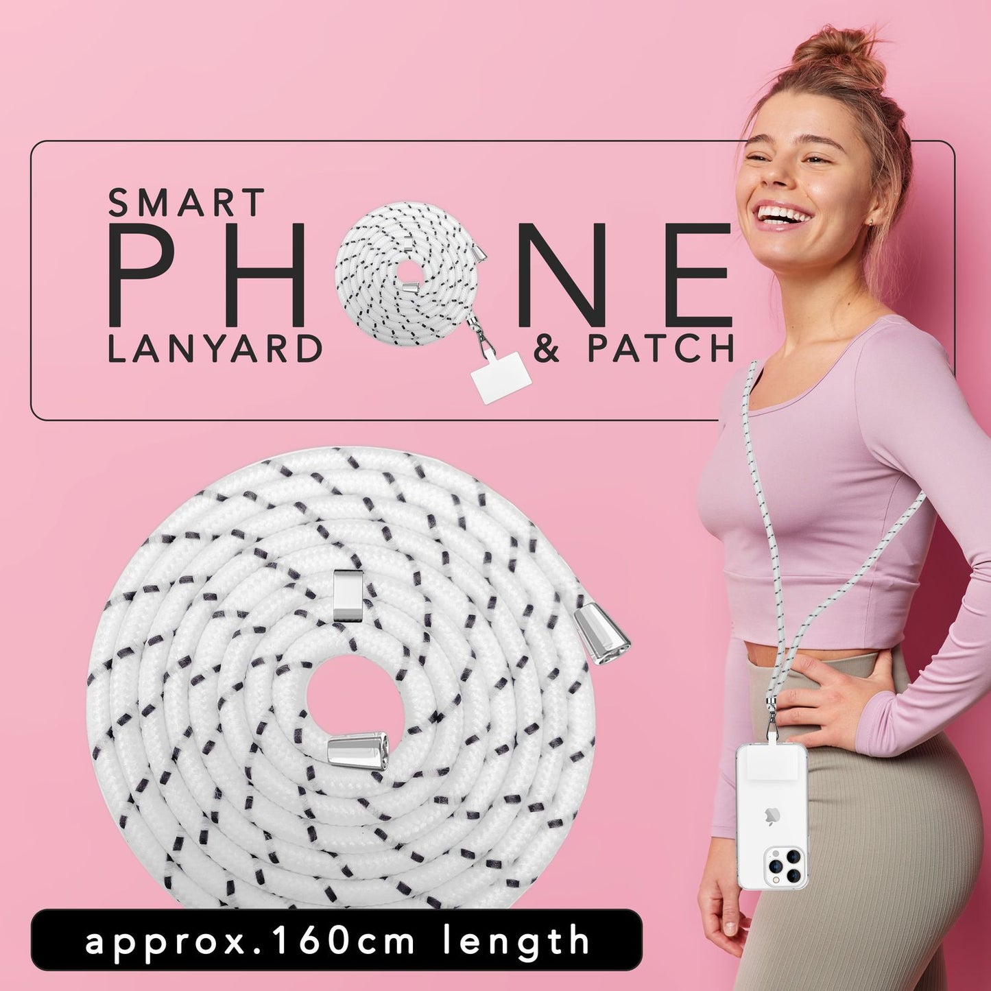 Lanț universal pentru telefon, pentru purtare în jurul gâtului, cu pernă și carabină pentru husa de smartphone