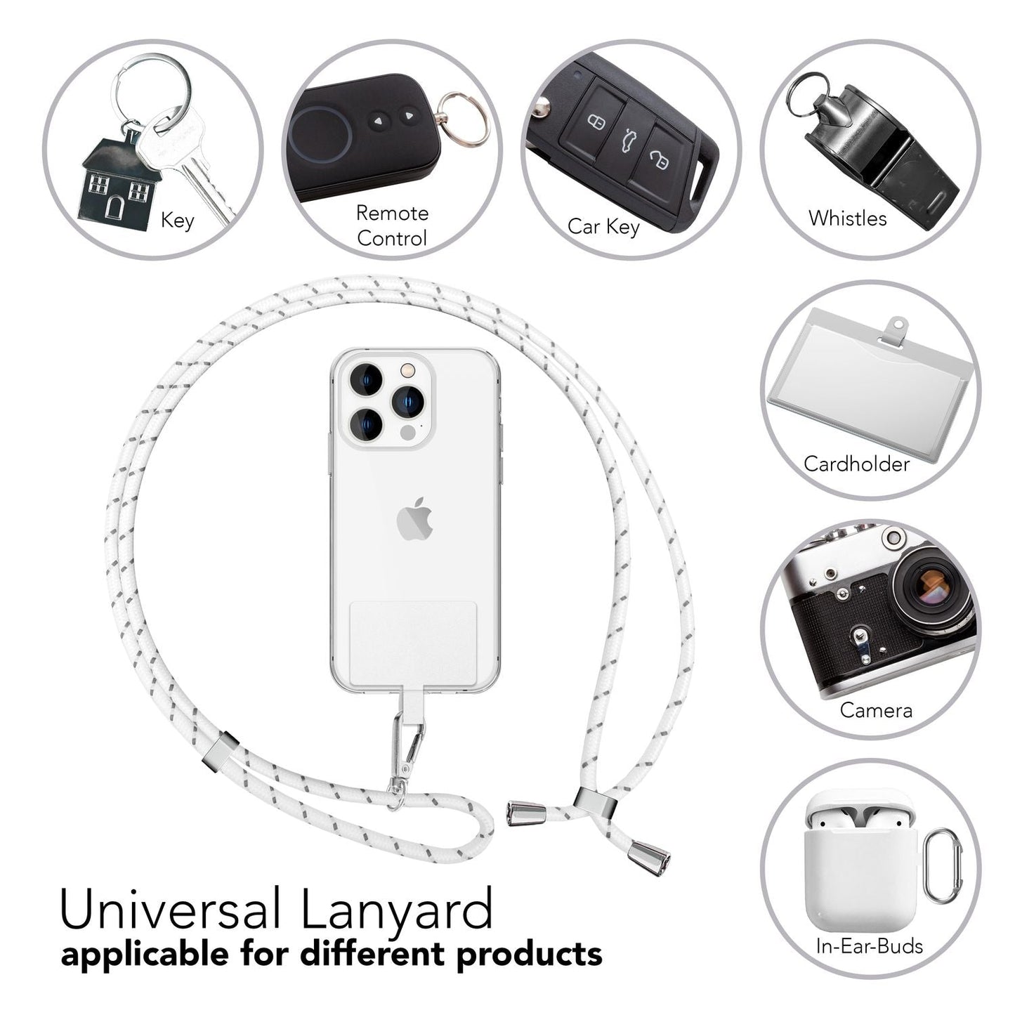 Lanț universal pentru telefon, pentru purtare în jurul gâtului, cu pernă și carabină pentru husa de smartphone