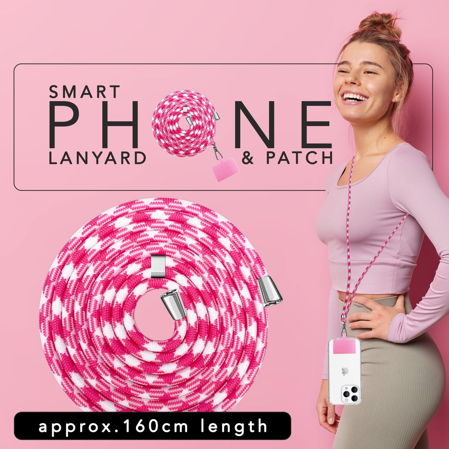 Lanț universal pentru telefon, pentru purtare în jurul gâtului, cu pernă și carabină pentru husa de smartphone