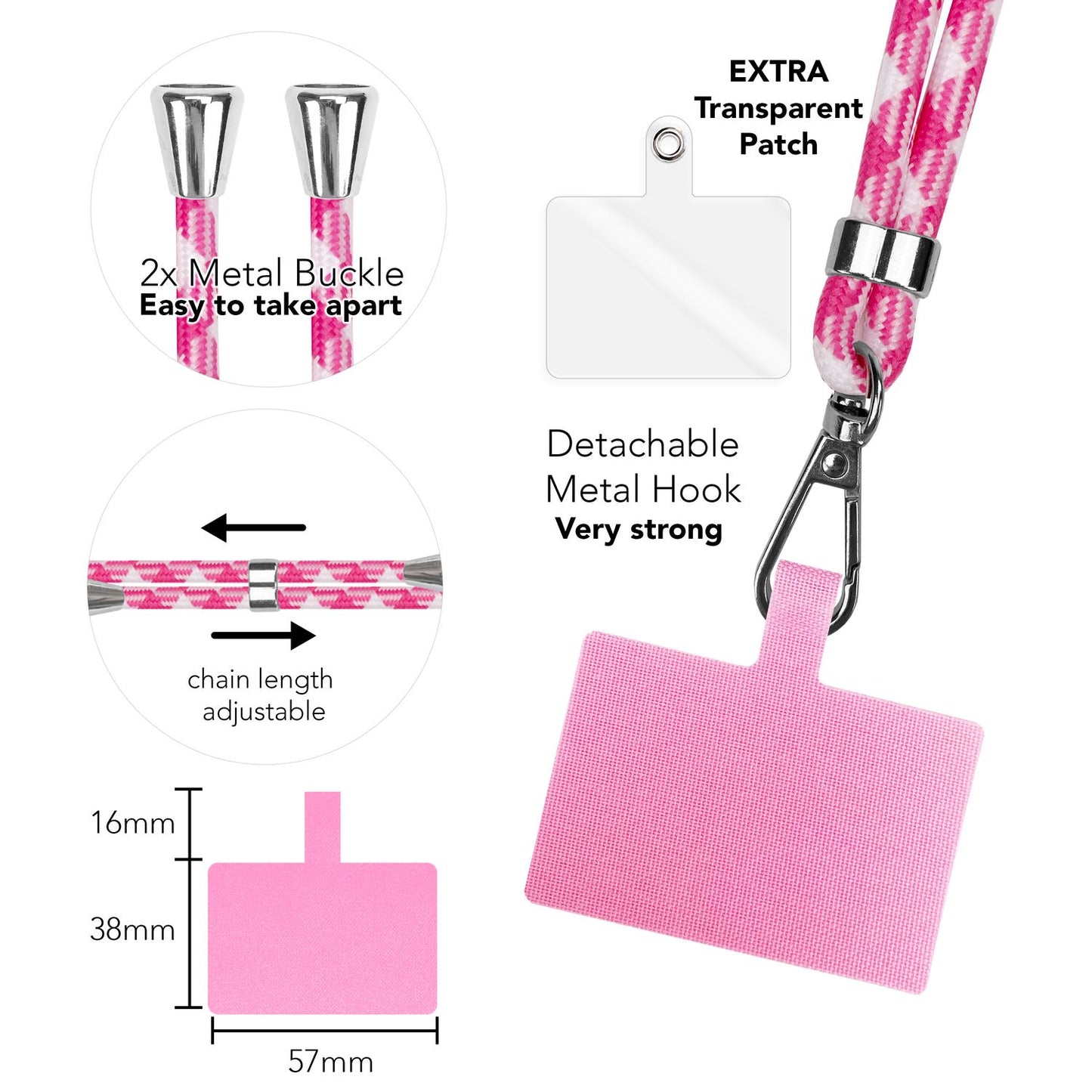 Lanț universal pentru telefon, pentru purtare în jurul gâtului, cu pernă și carabină pentru husa de smartphone