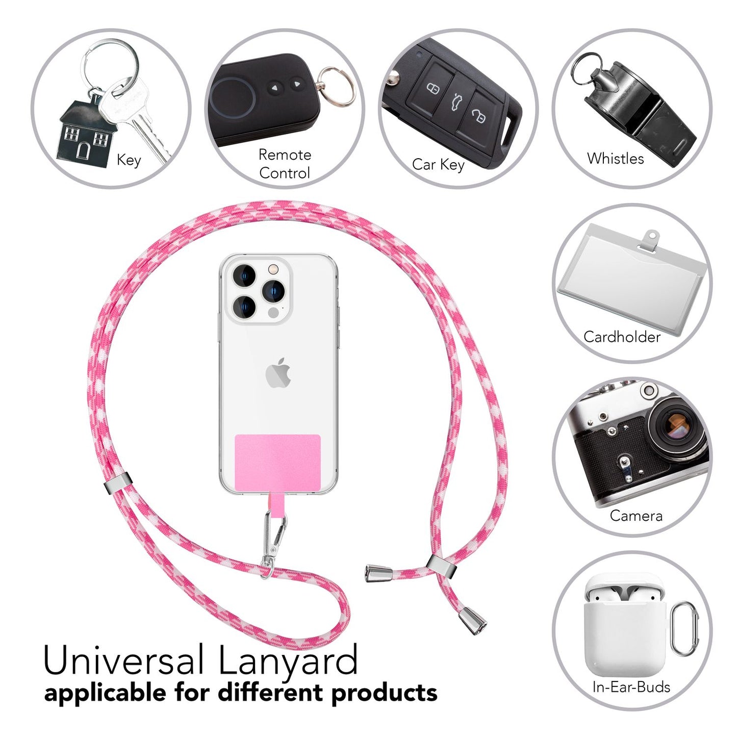 Lanț universal pentru telefon, pentru purtare în jurul gâtului, cu pernă și carabină pentru husa de smartphone