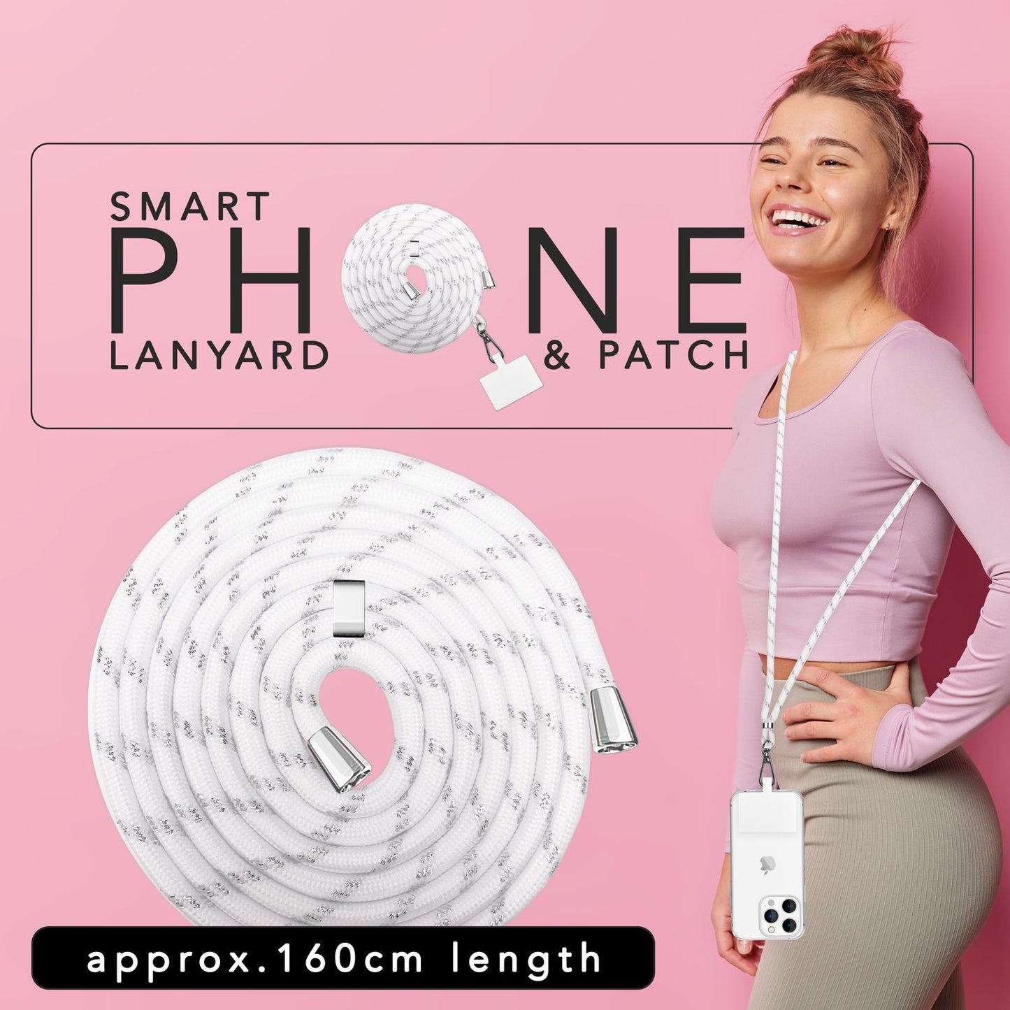 Lanț universal pentru telefon, pentru purtare în jurul gâtului, cu pernă și carabină pentru husa de smartphone