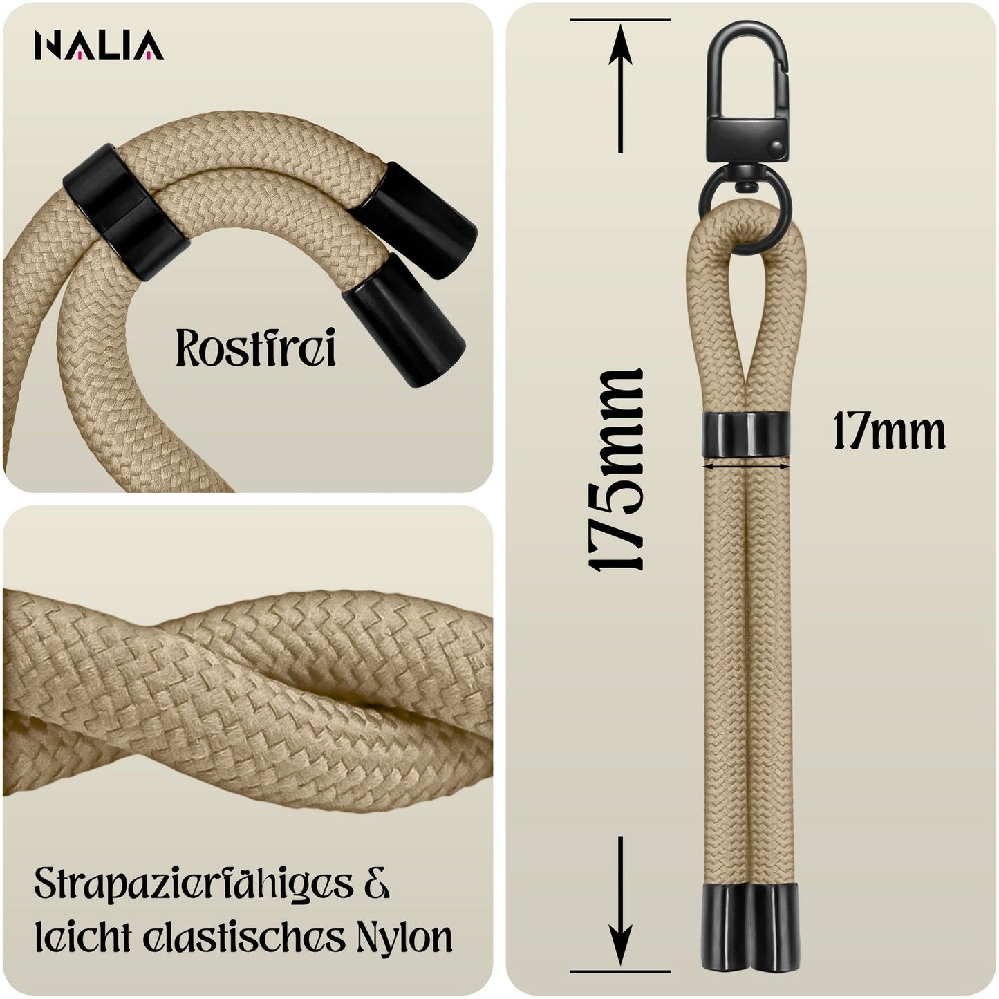 NALIA Wristy Universal Lanyard Handy-Kette für Smartphone & Handyhüllen, Handgelenk-Schlaufe mit Metallkarabiner, Verstellbares Trageband, Anti-Diebstahl Handyband