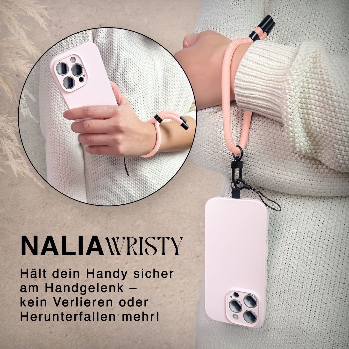 NALIA Wristy Universal Lanyard Handy-Kette für Smartphone & Handyhüllen, Handgelenk-Schlaufe mit Metallkarabiner, Verstellbares Trageband, Anti-Diebstahl Handyband