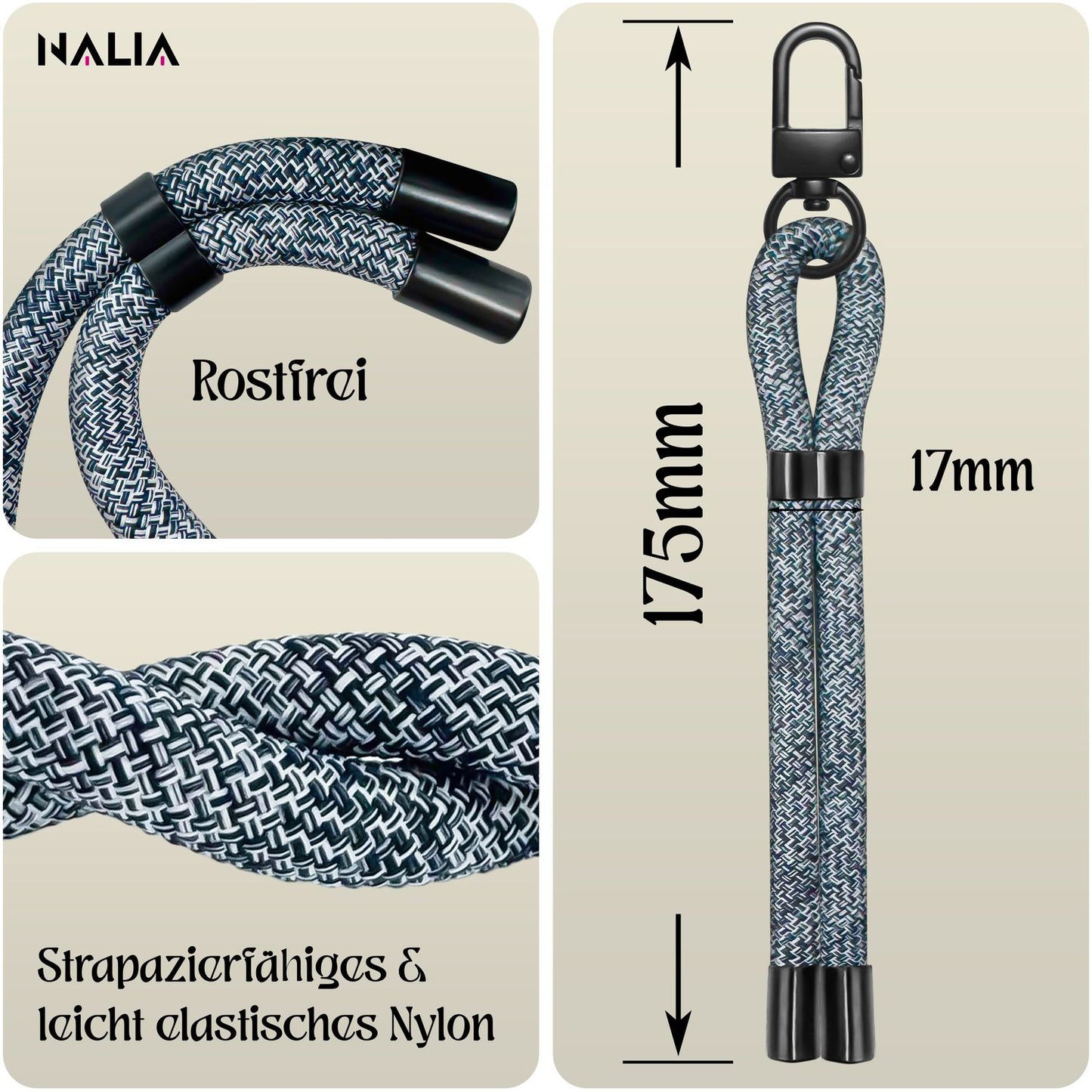 NALIA Wristy Universal Lanyard Handy-Kette für Smartphone & Handyhüllen, Handgelenk-Schlaufe mit Metallkarabiner, Verstellbares Trageband, Anti-Diebstahl Handyband