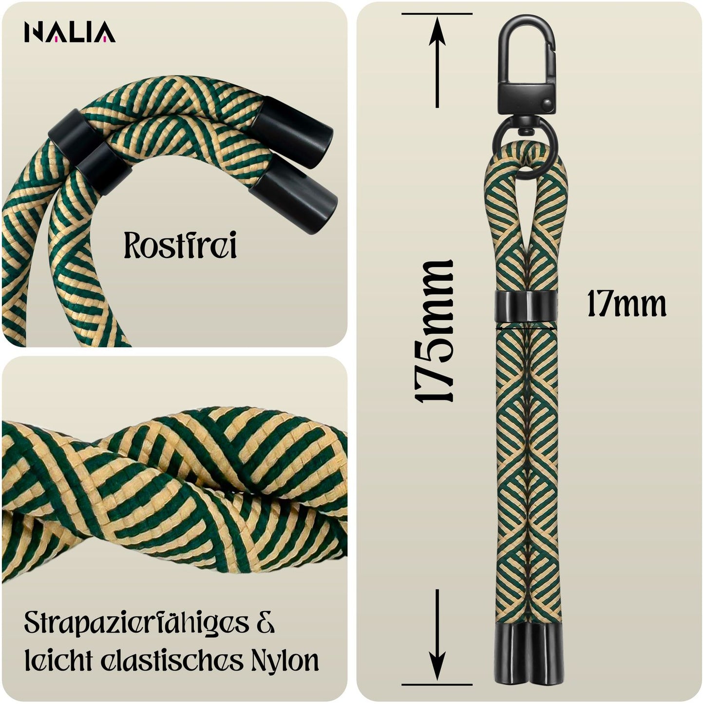 NALIA Wristy Universal Lanyard Handy-Kette für Smartphone & Handyhüllen, Handgelenk-Schlaufe mit Metallkarabiner, Verstellbares Trageband, Anti-Diebstahl Handyband