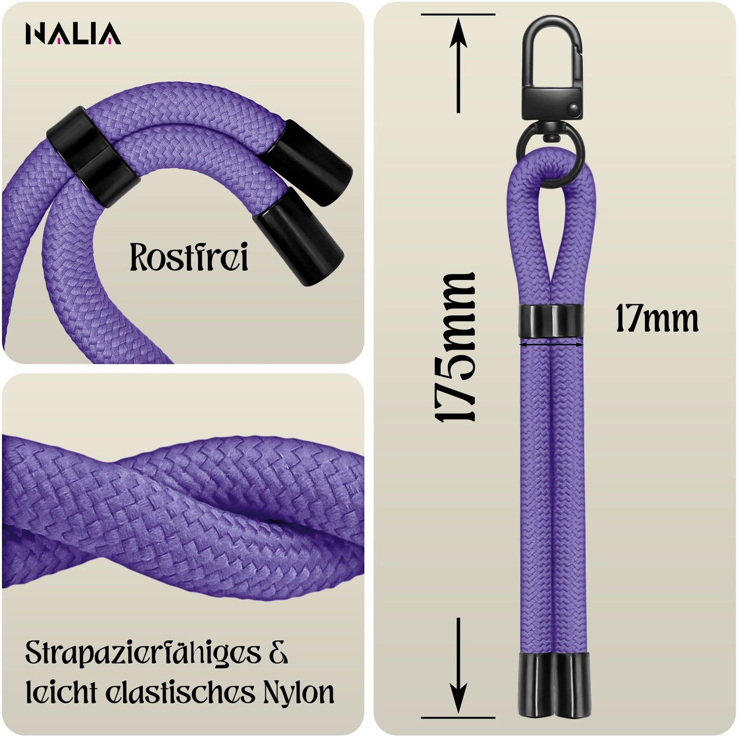 NALIA Wristy Universal Lanyard Handy-Kette für Smartphone & Handyhüllen, Handgelenk-Schlaufe mit Metallkarabiner, Verstellbares Trageband, Anti-Diebstahl Handyband