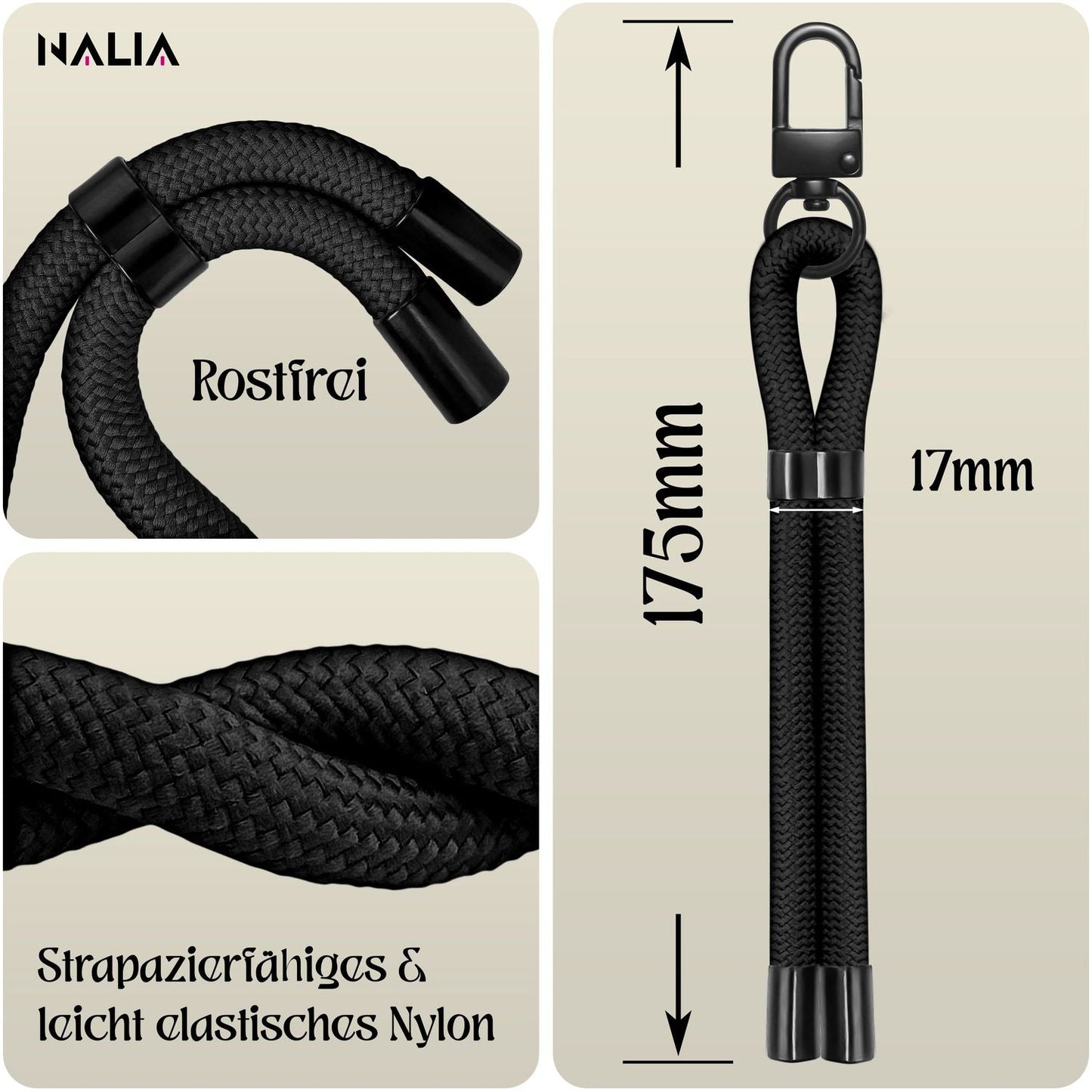 NALIA Wristy Universal Lanyard Handy-Kette für Smartphone & Handyhüllen, Handgelenk-Schlaufe mit Metallkarabiner, Verstellbares Trageband, Anti-Diebstahl Handyband