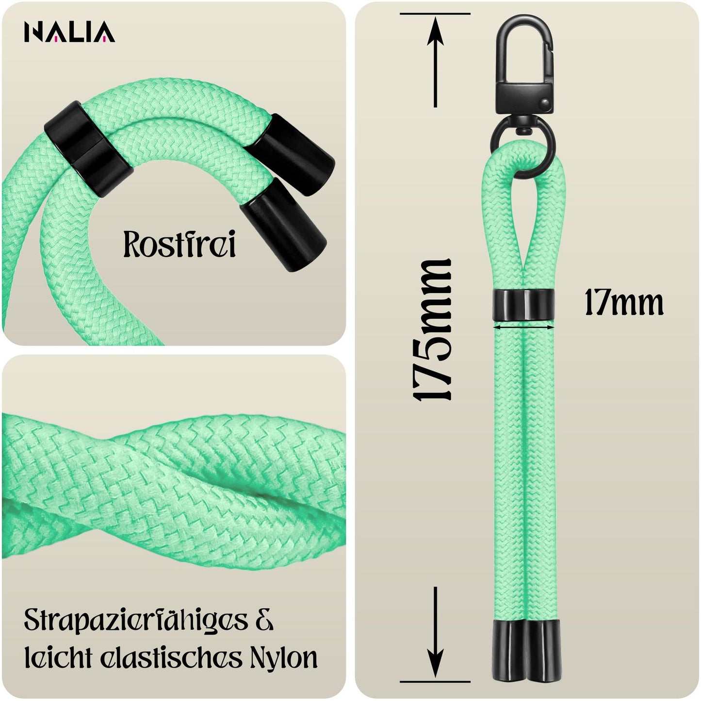 NALIA Wristy Universal Lanyard Handy-Kette für Smartphone & Handyhüllen, Handgelenk-Schlaufe mit Metallkarabiner, Verstellbares Trageband, Anti-Diebstahl Handyband