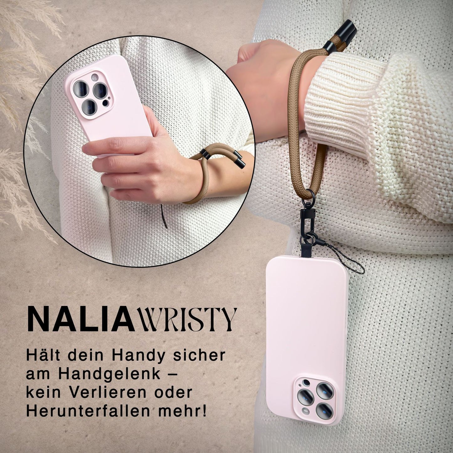 NALIA Wristy Universal Lanyard Handy-Kette für Smartphone & Handyhüllen, Handgelenk-Schlaufe mit Metallkarabiner, Verstellbares Trageband, Anti-Diebstahl Handyband