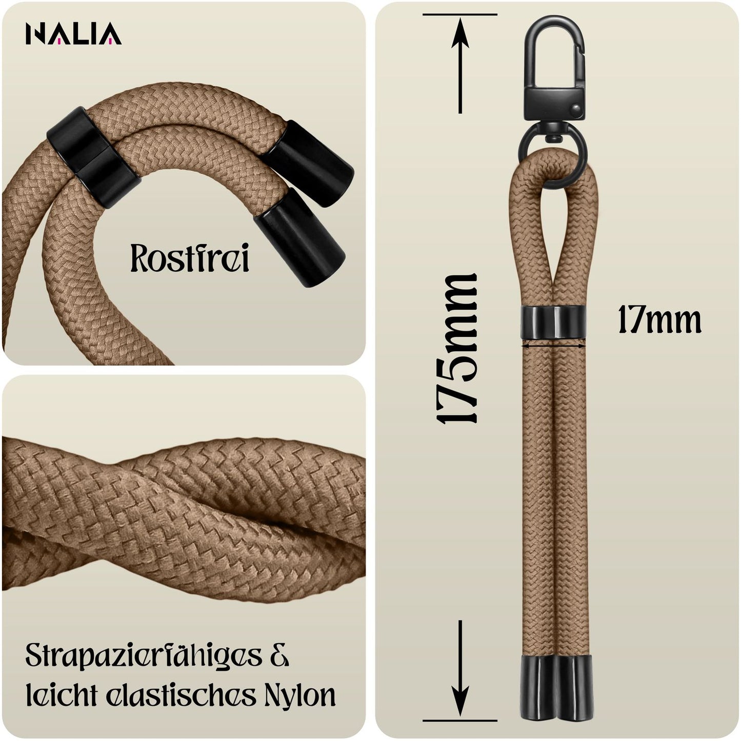 NALIA Wristy Universal Lanyard Handy-Kette für Smartphone & Handyhüllen, Handgelenk-Schlaufe mit Metallkarabiner, Verstellbares Trageband, Anti-Diebstahl Handyband