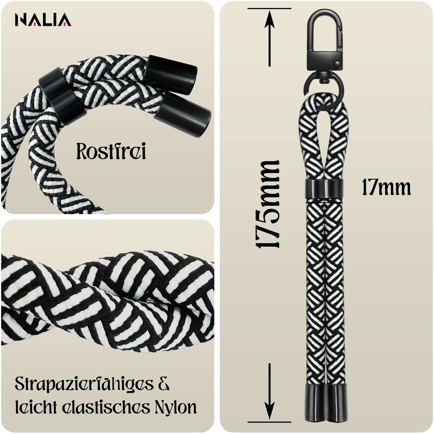 NALIA Wristy Universal Lanyard Handy-Kette für Smartphone & Handyhüllen, Handgelenk-Schlaufe mit Metallkarabiner, Verstellbares Trageband, Anti-Diebstahl Handyband