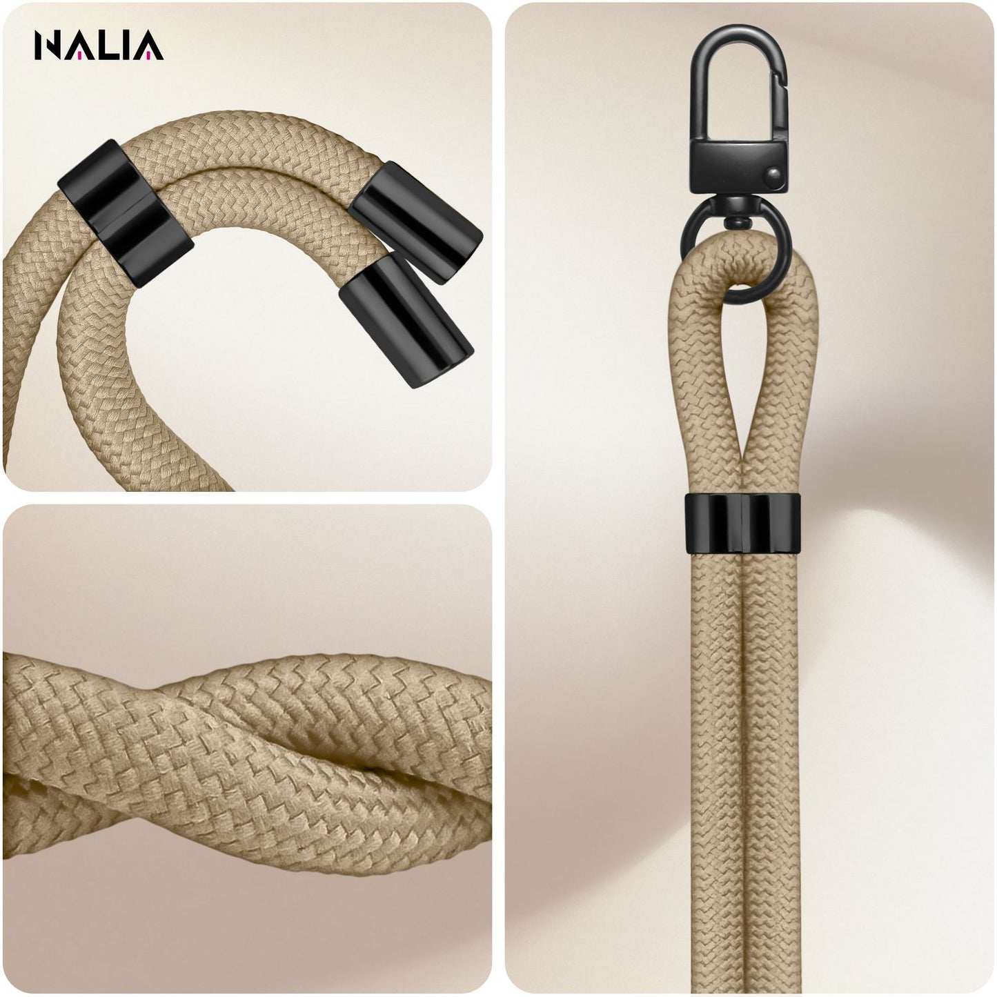 NALIA HoldMe Universal Handykette - Verstellbar Nylon Seil, Karabiner