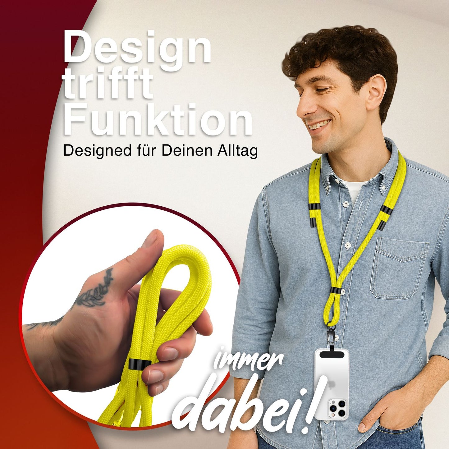 NALIA HoldMe Universal Handykette - Verstellbar Nylon Seil, Karabiner