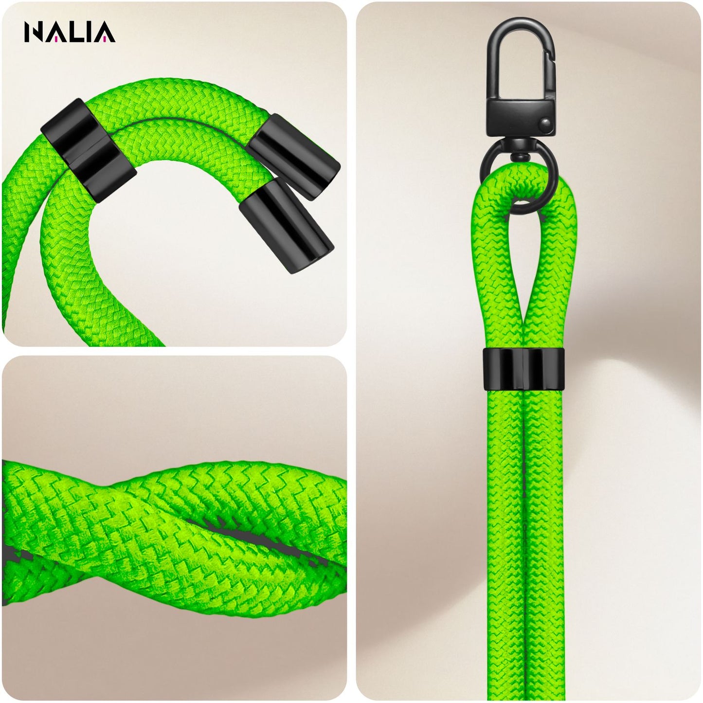 NALIA HoldMe Universal Handykette - Verstellbar Nylon Seil, Karabiner