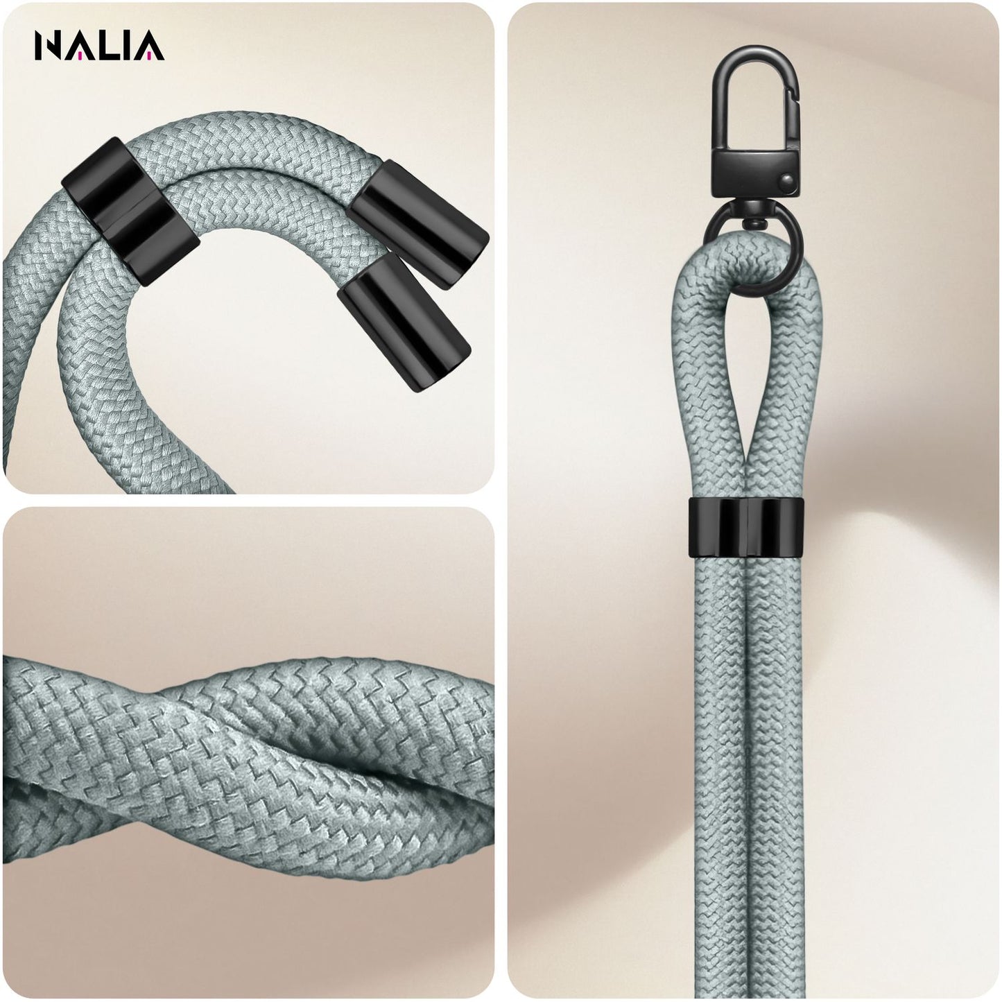 NALIA HoldMe Universal Handykette - Verstellbar Nylon Seil, Karabiner