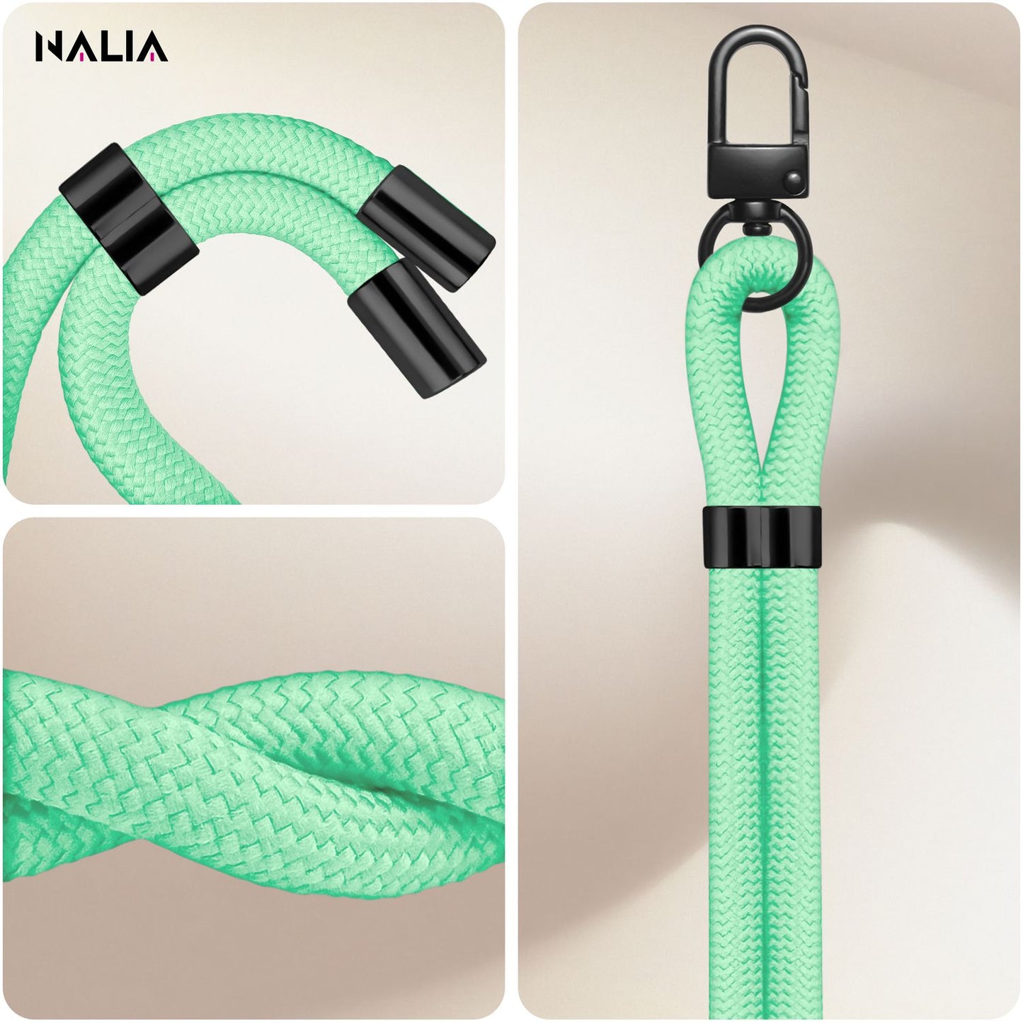 NALIA HoldMe Universal Handykette - Verstellbar Nylon Seil, Karabiner