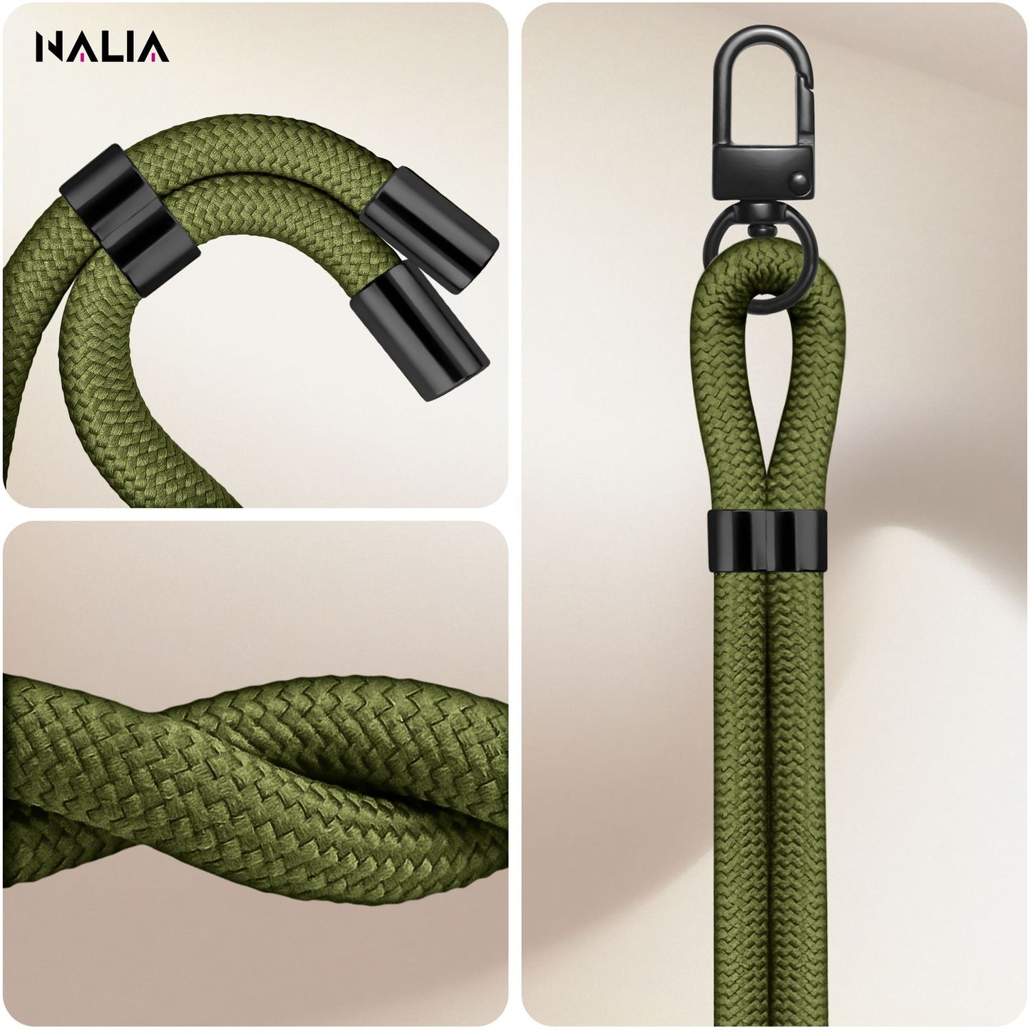NALIA HoldMe Universal Handykette - Verstellbar Nylon Seil, Karabiner