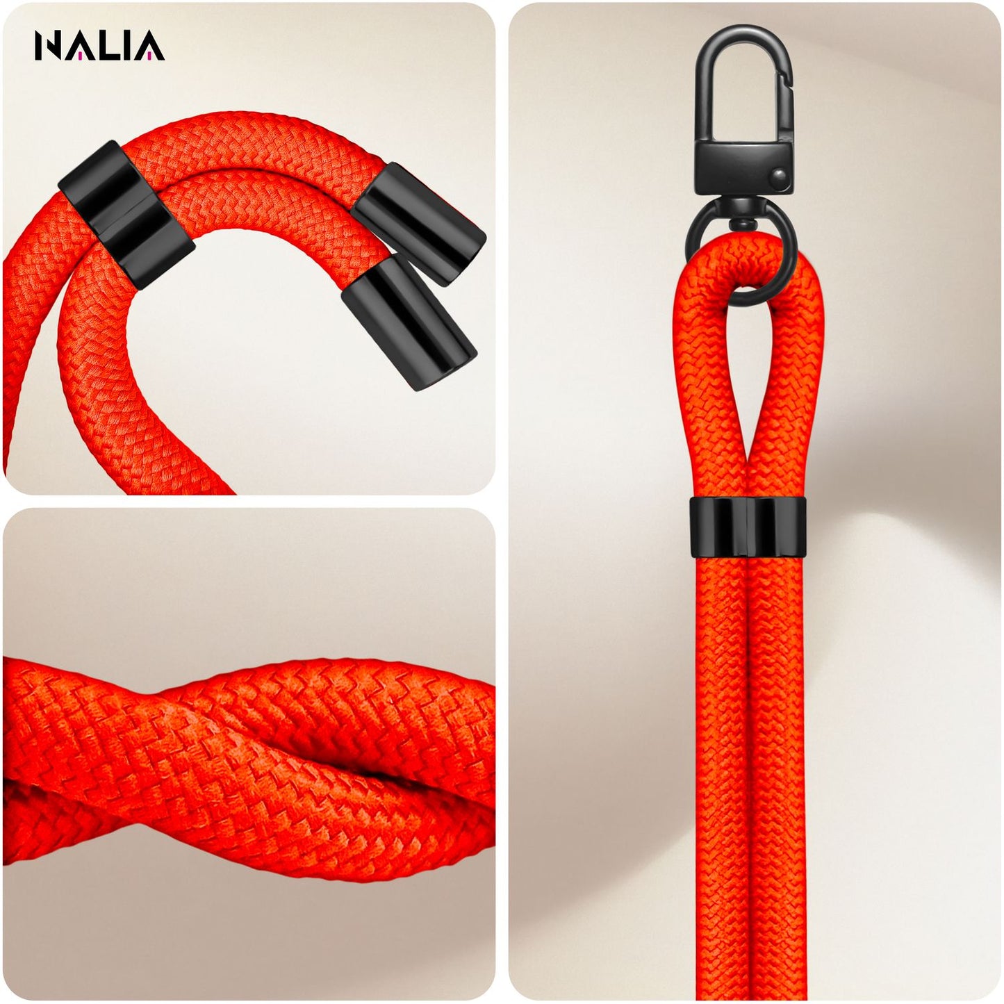 NALIA HoldMe Universal Handykette - Verstellbar Nylon Seil, Karabiner