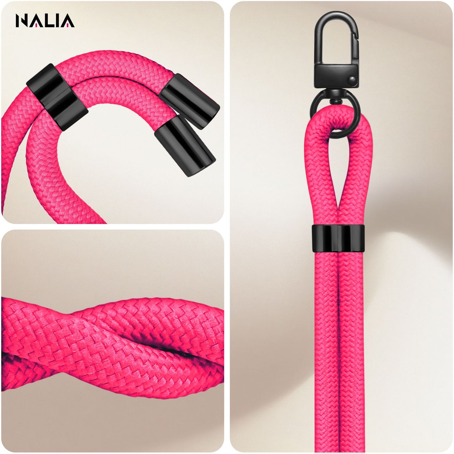 NALIA HoldMe Universal Handykette - Verstellbar Nylon Seil, Karabiner