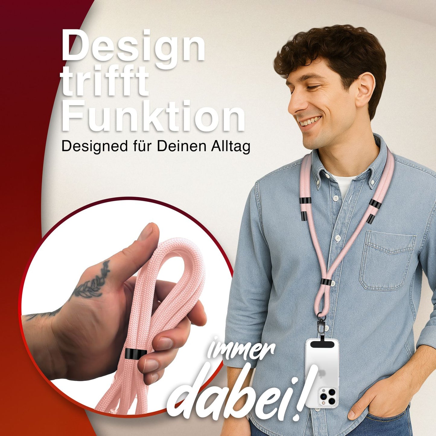 NALIA HoldMe Universal Handykette - Verstellbar Nylon Seil, Karabiner