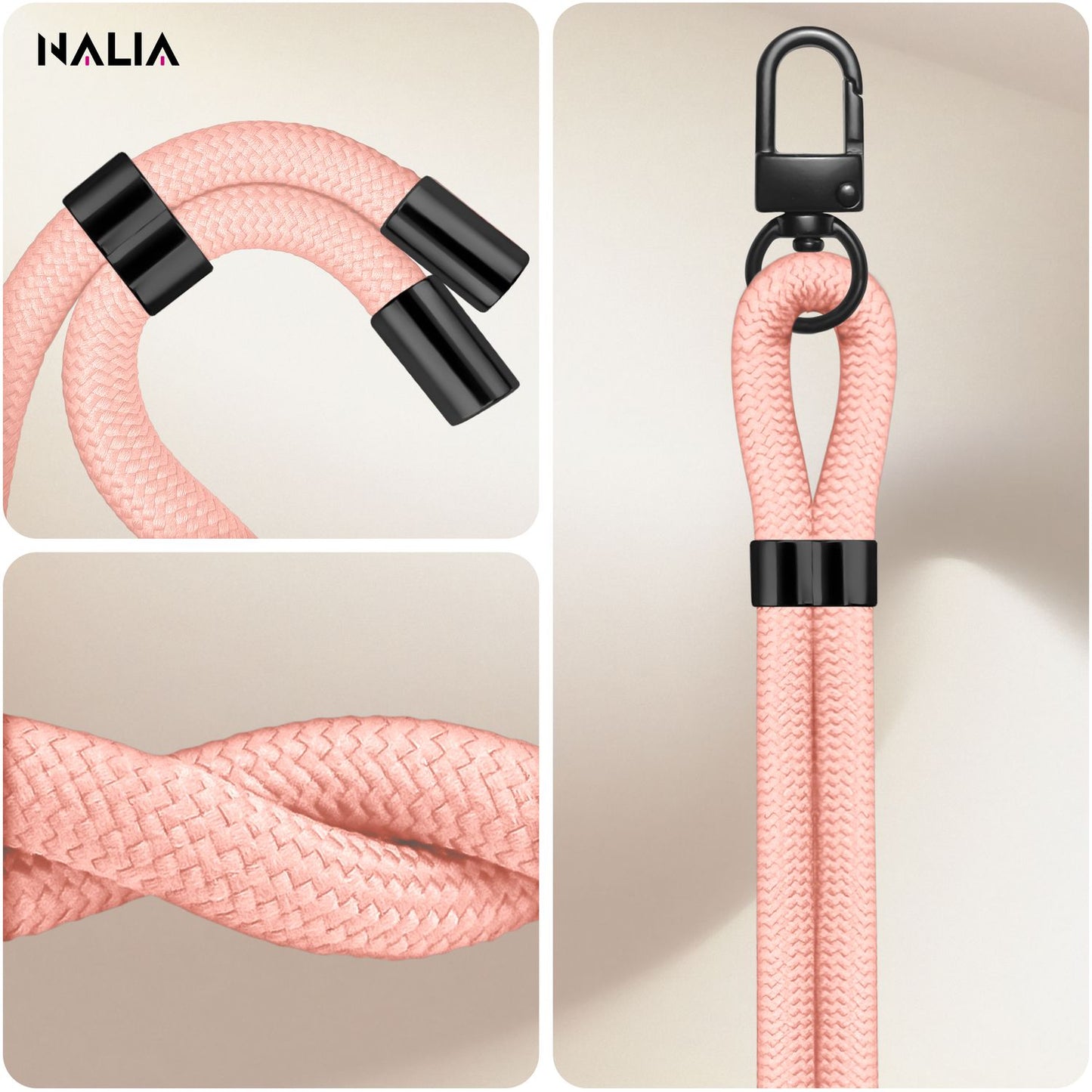 NALIA HoldMe Universal Handykette - Verstellbar Nylon Seil, Karabiner