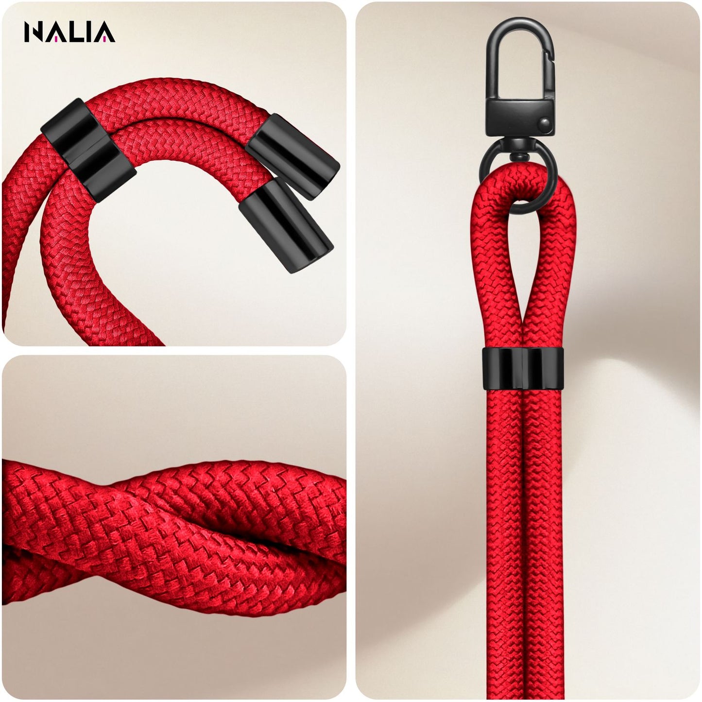 NALIA HoldMe Universal Handykette - Verstellbar Nylon Seil, Karabiner