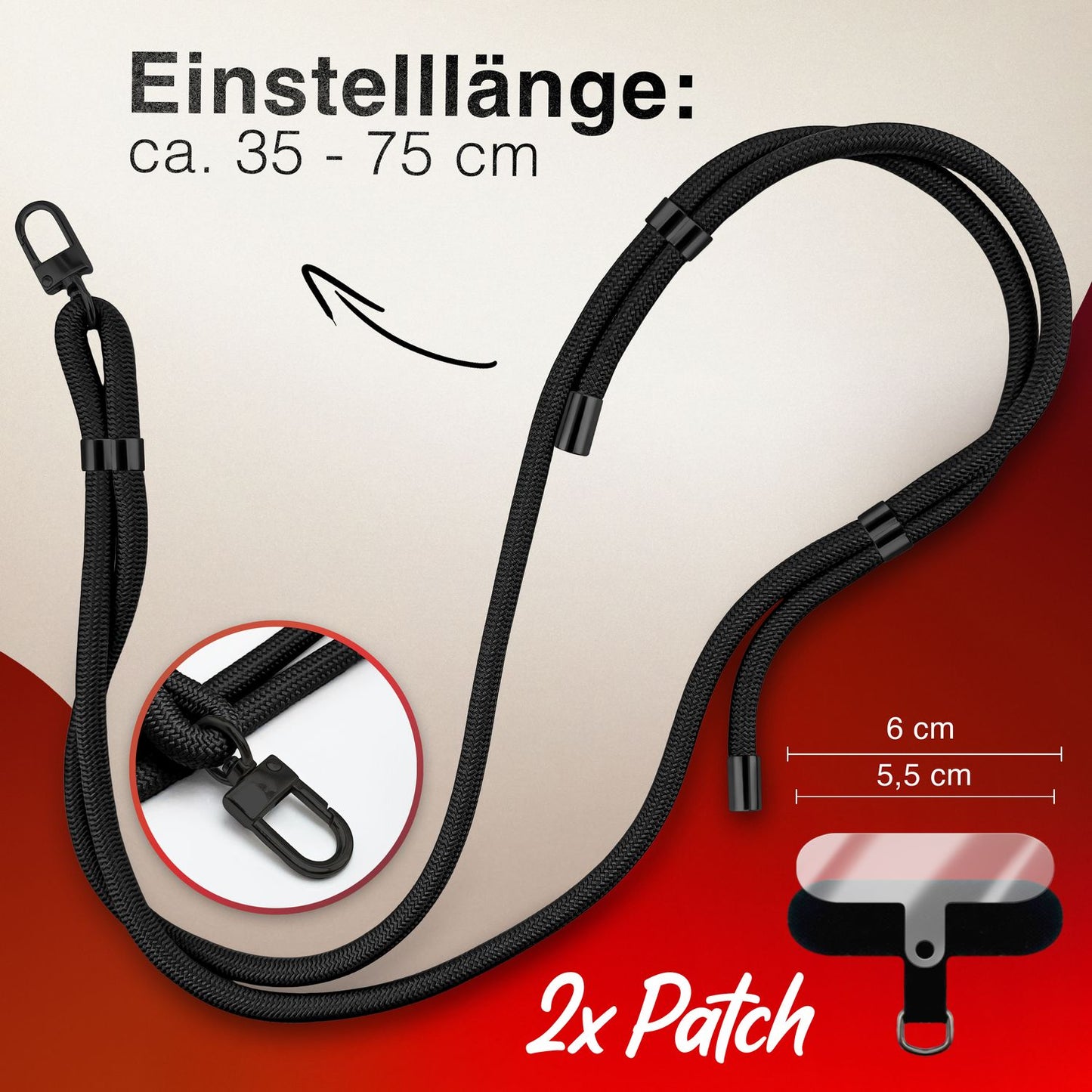 NALIA HoldMe Universal Handykette - Verstellbar Nylon Seil, Karabiner