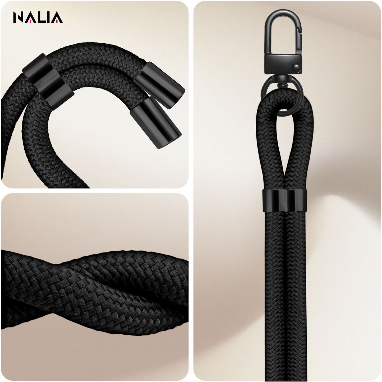 NALIA HoldMe Universal Handykette - Verstellbar Nylon Seil, Karabiner